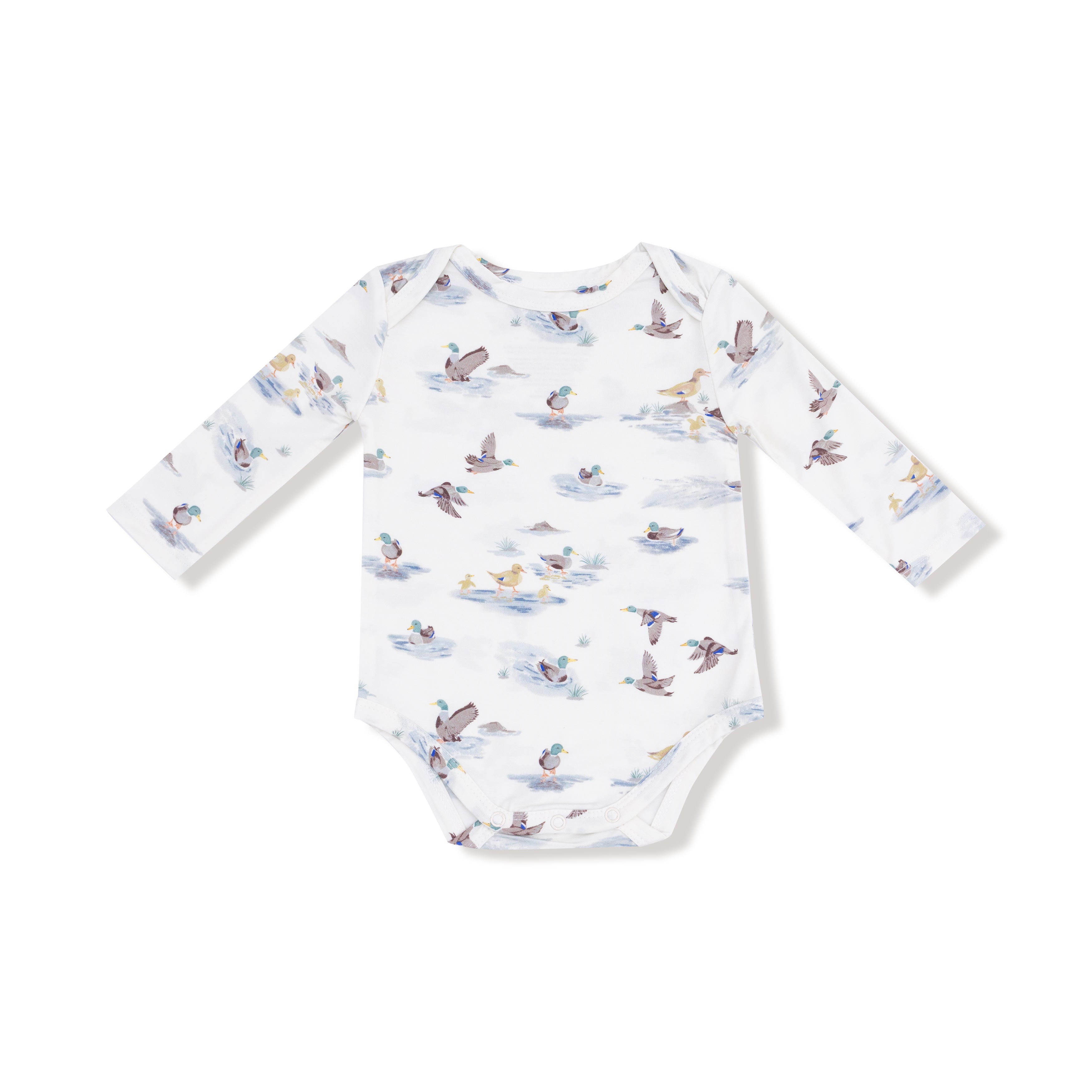 Lap Shoulder Bodysuit in our  Migrating Mallards print from Angel Dear