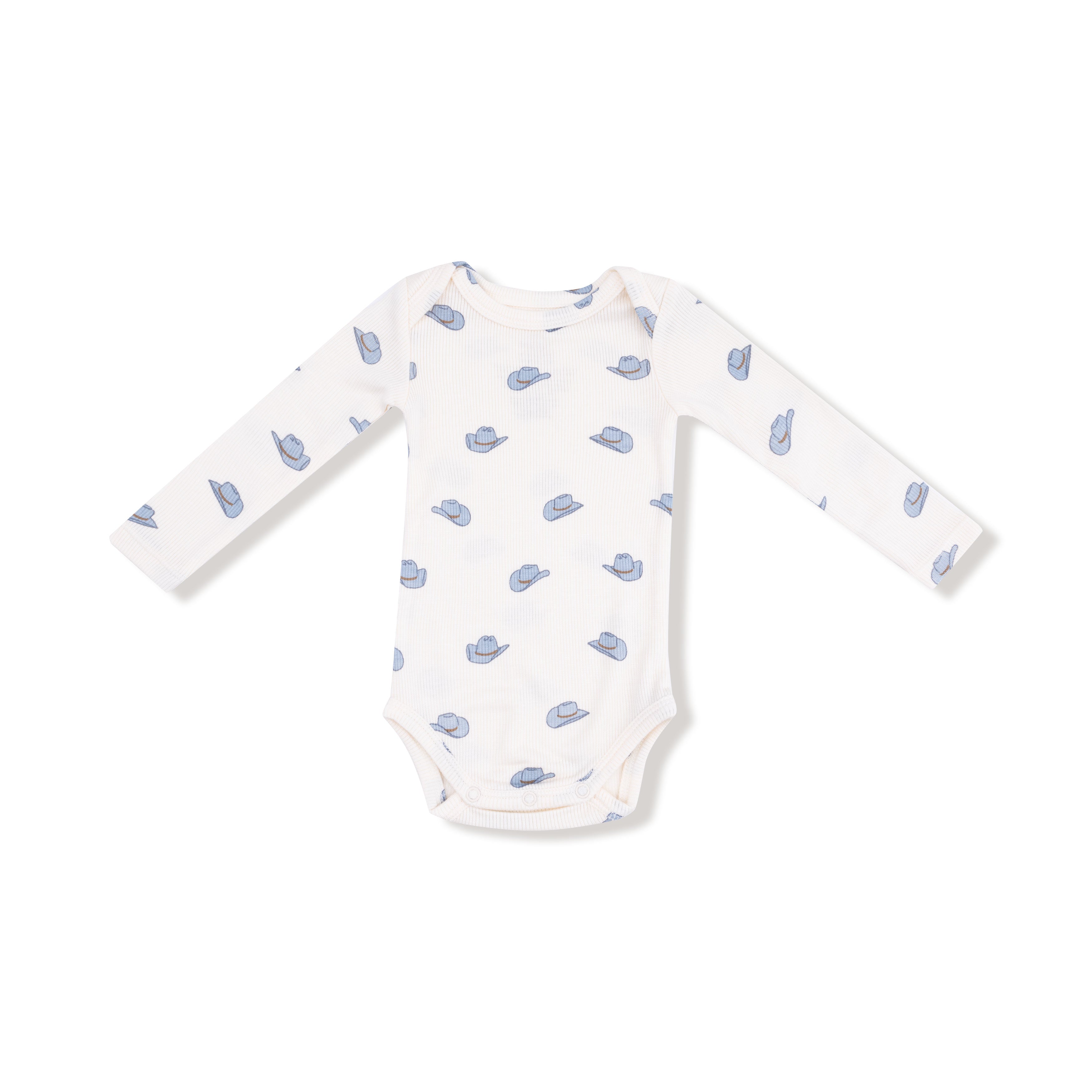 Lap Shoulder Bodysuit in our  Petite Cowboy Hats print from Angel Dear