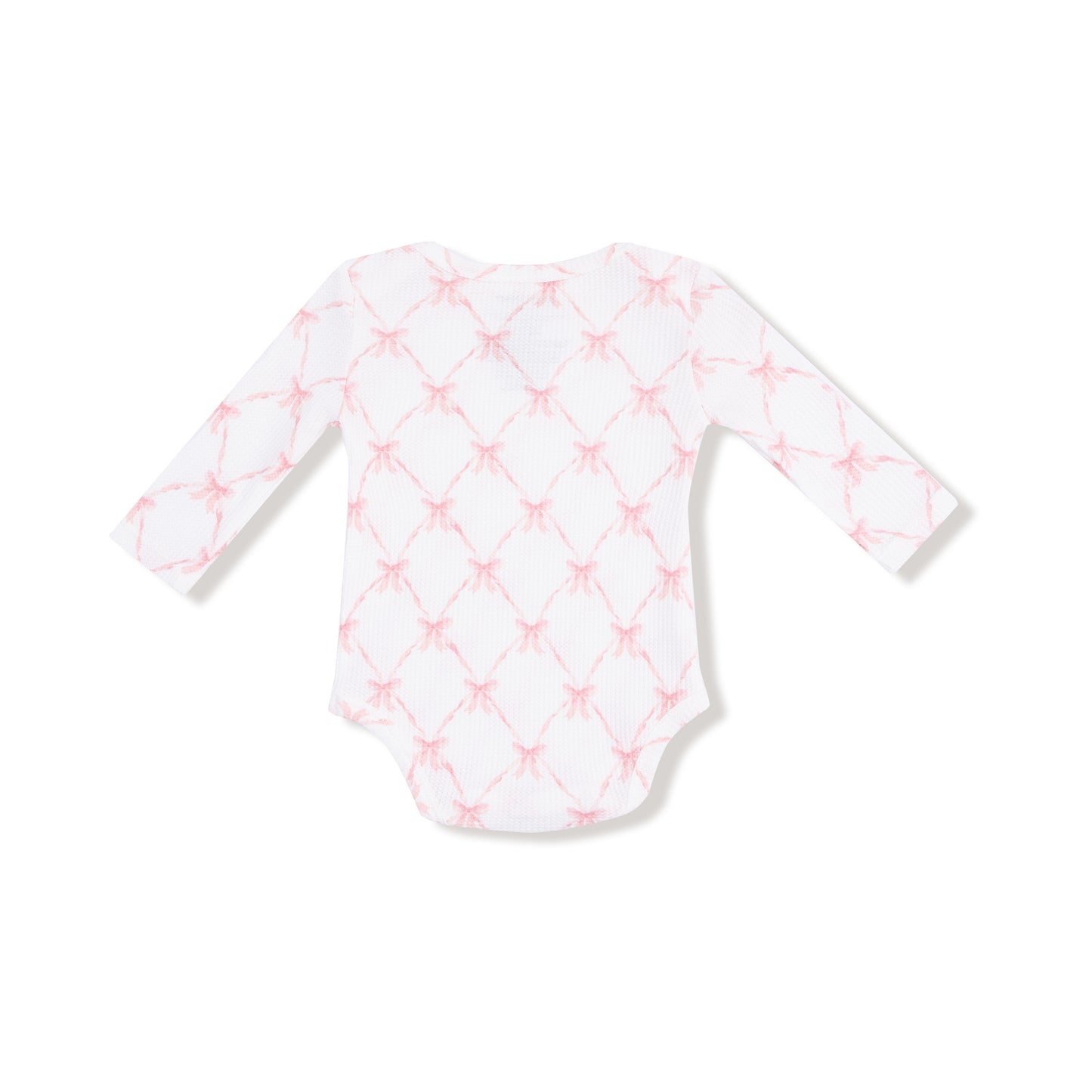 Lap Shoulder Bodysuit in our  Ribbon Bow Trellis print from Angel Dear