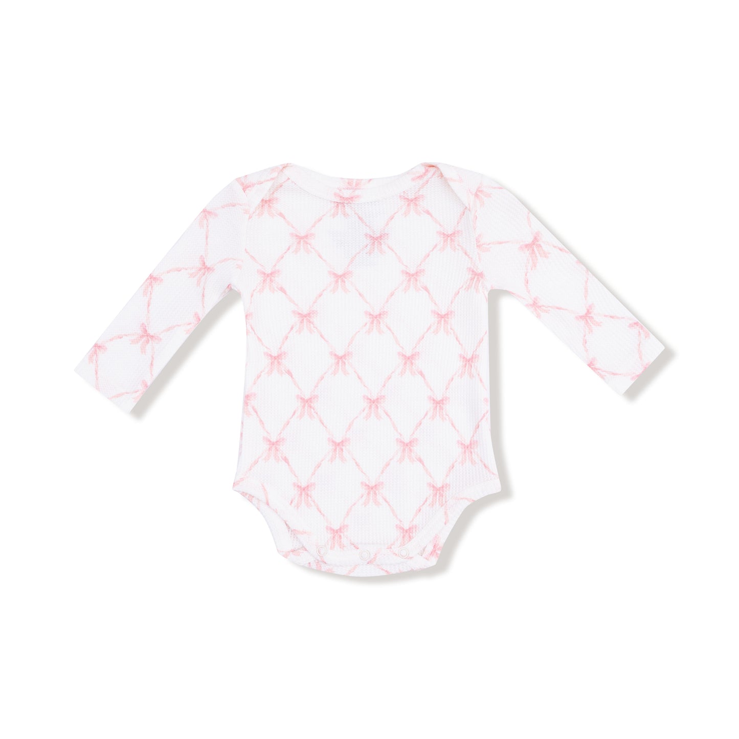 Lap Shoulder Bodysuit in our  Ribbon Bow Trellis print from Angel Dear