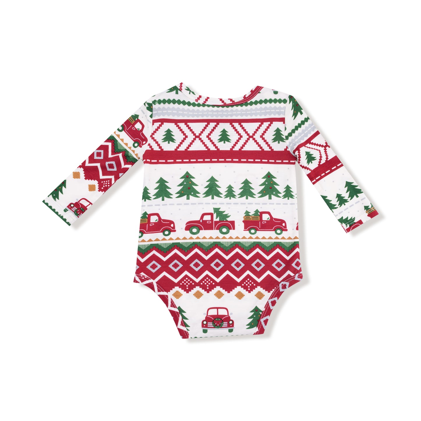 Lap Shoulder Bodysuit in our  Red Truck Fair Isle print from Angel Dear