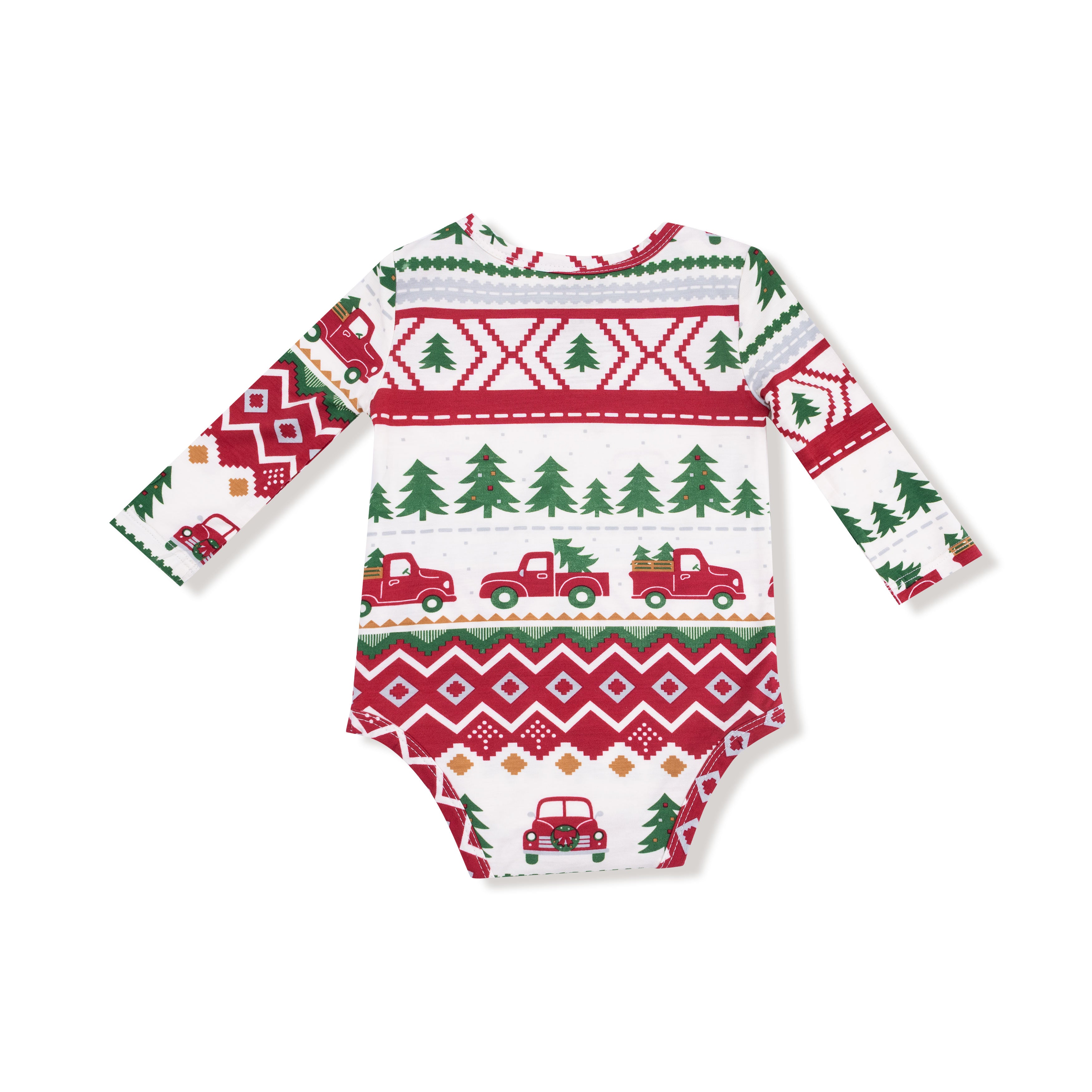 Lap Shoulder Bodysuit in our  Red Truck Fair Isle print from Angel Dear