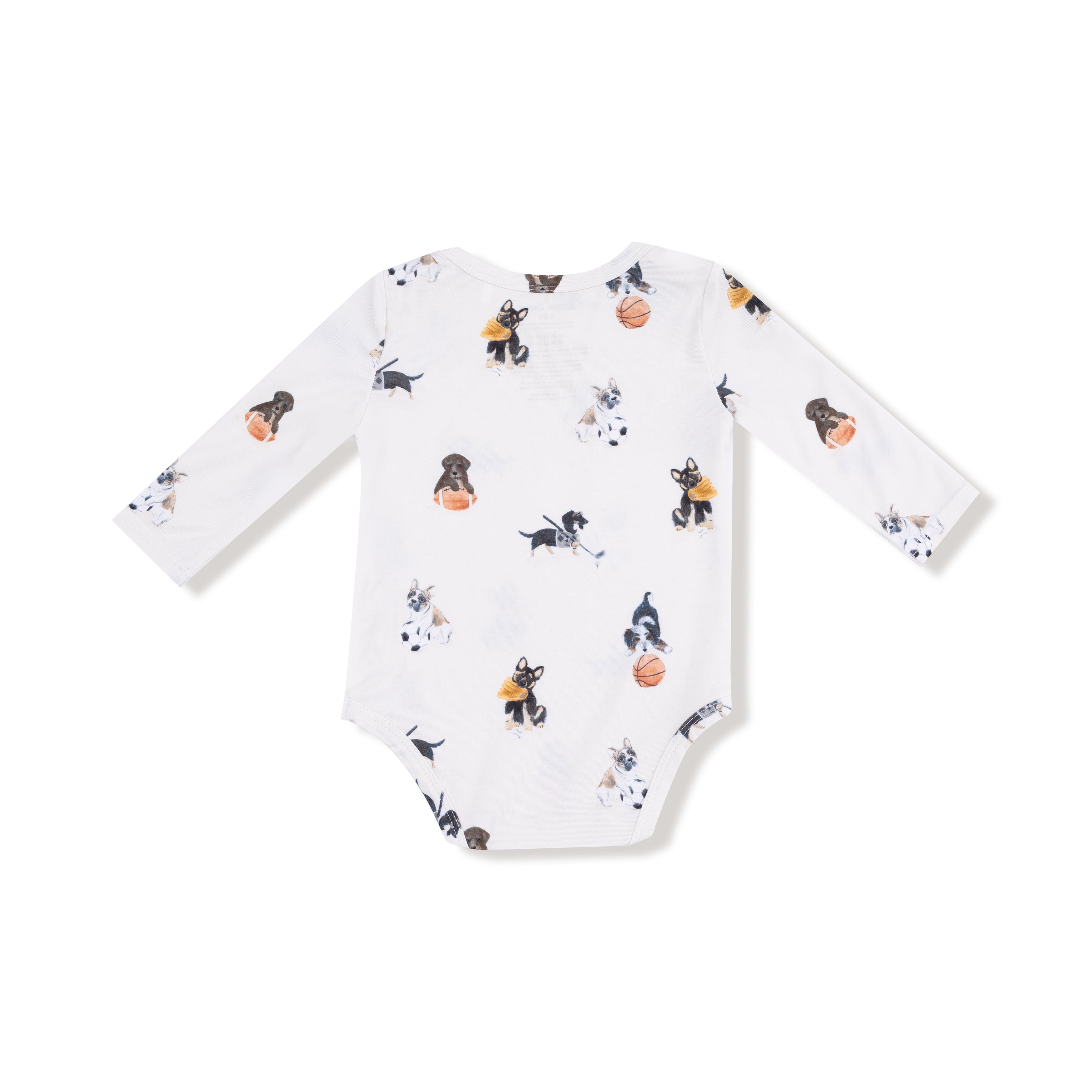 Lap Shoulder Bodysuit in our  Sporty Puppies print from Angel Dear