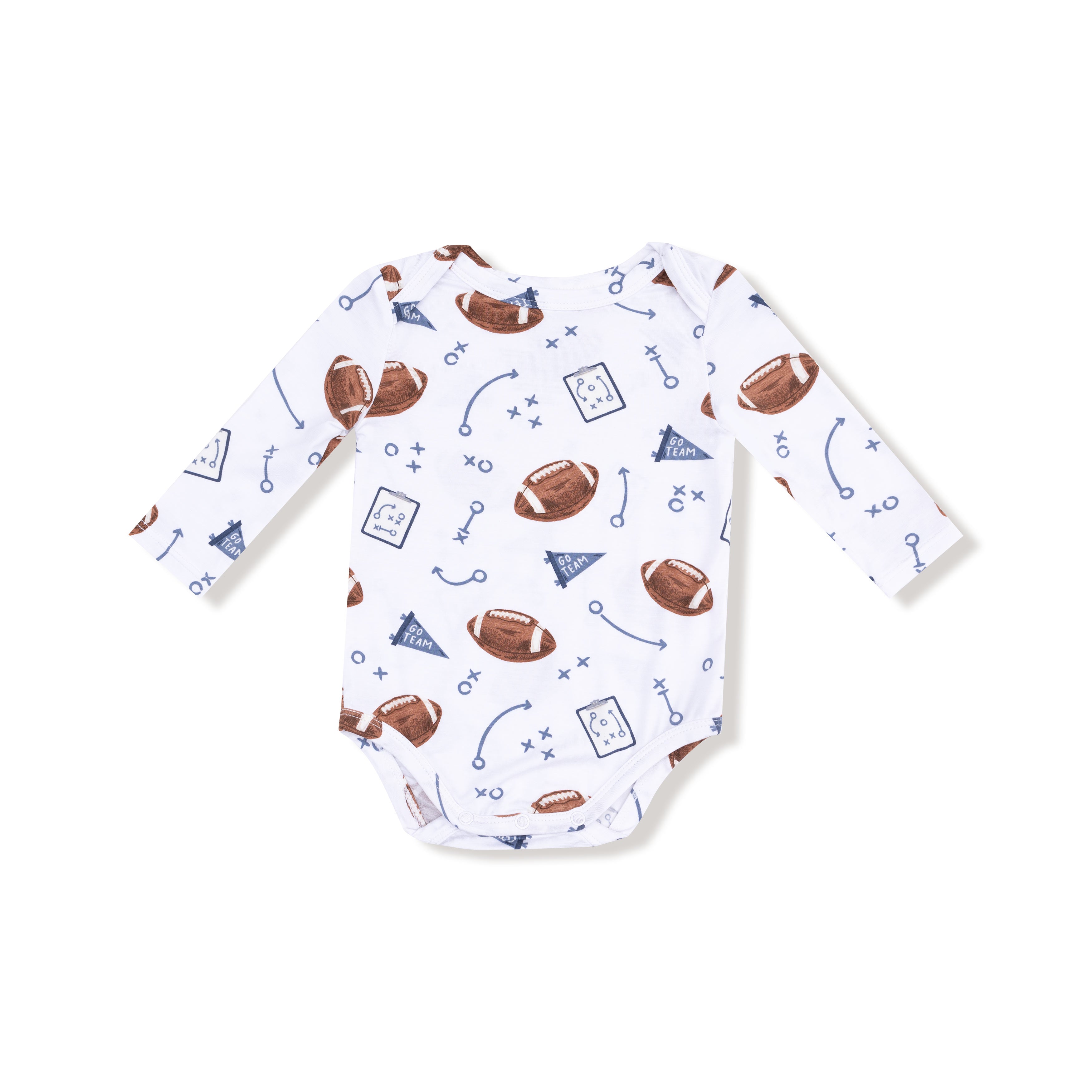 Lap Shoulder Bodysuit in our  Touchdown Time - Navy print from Angel Dear