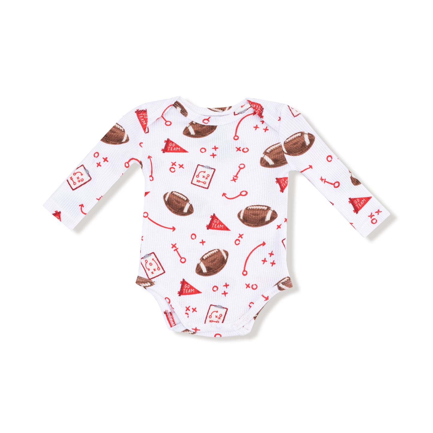 Lap Shoulder Bodysuit in our  Touchdown Time - Red print from Angel Dear