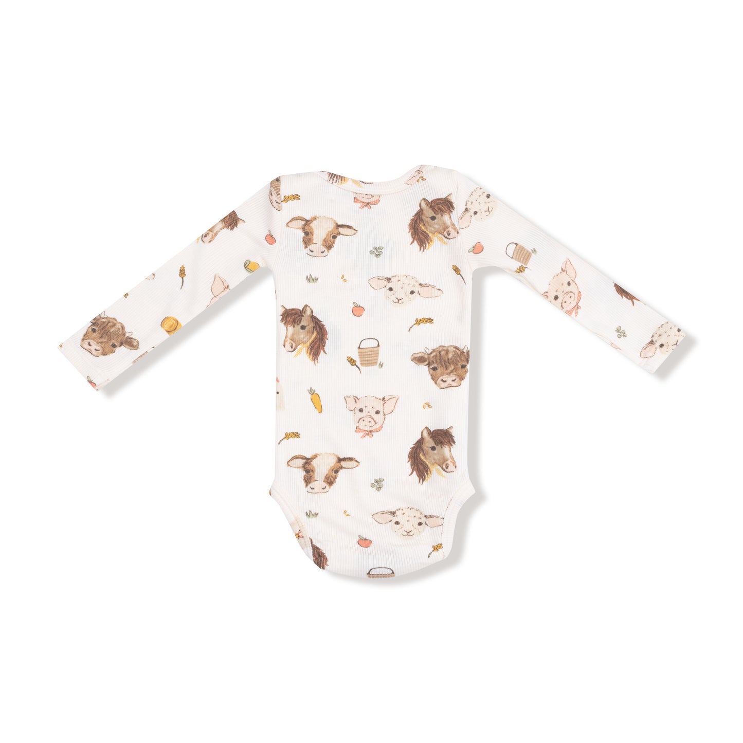 Lap Shoulder Bodysuit in our  Vintage Baby Farm Animals print from Angel Dear