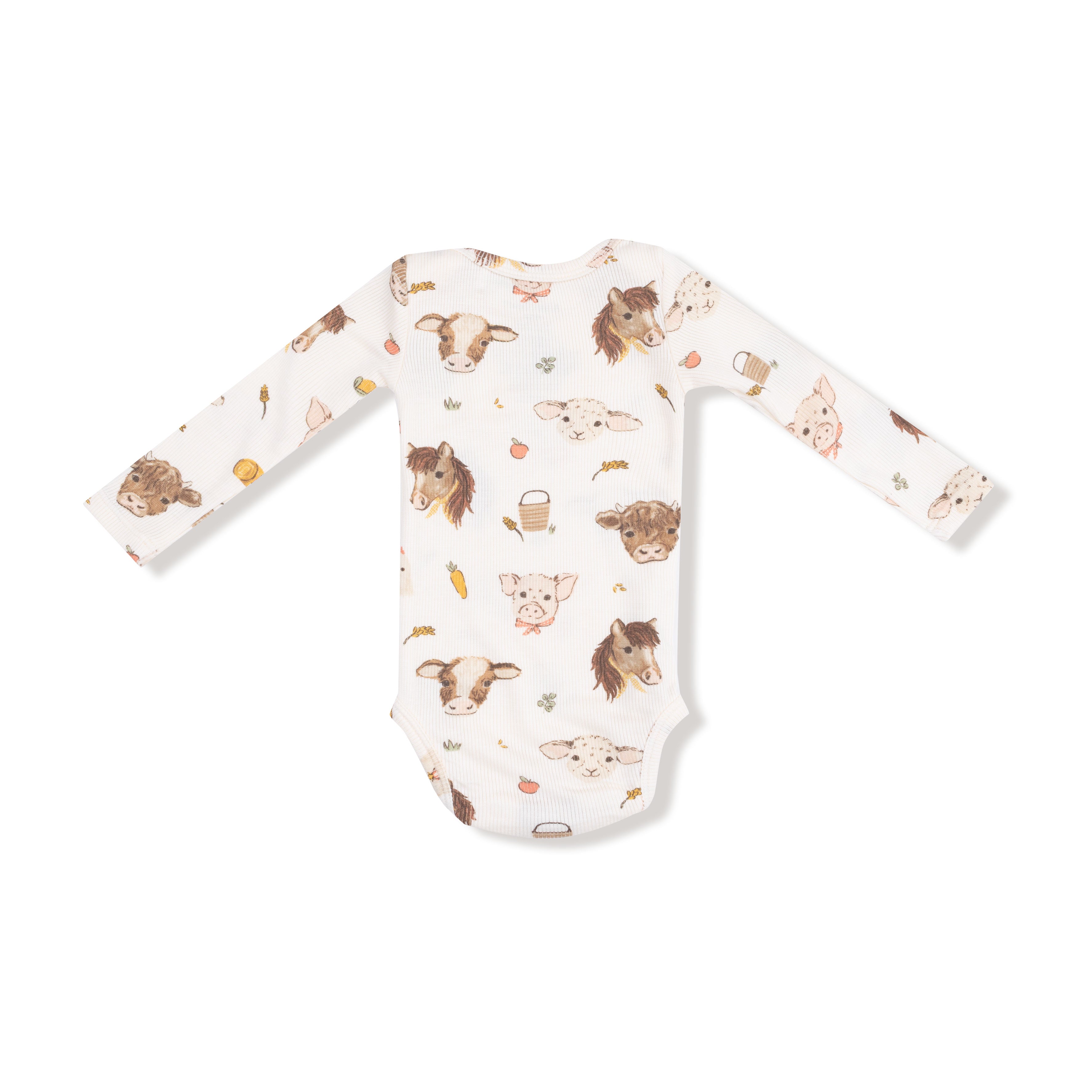 Lap Shoulder Bodysuit in our  Vintage Baby Farm Animals print from Angel Dear