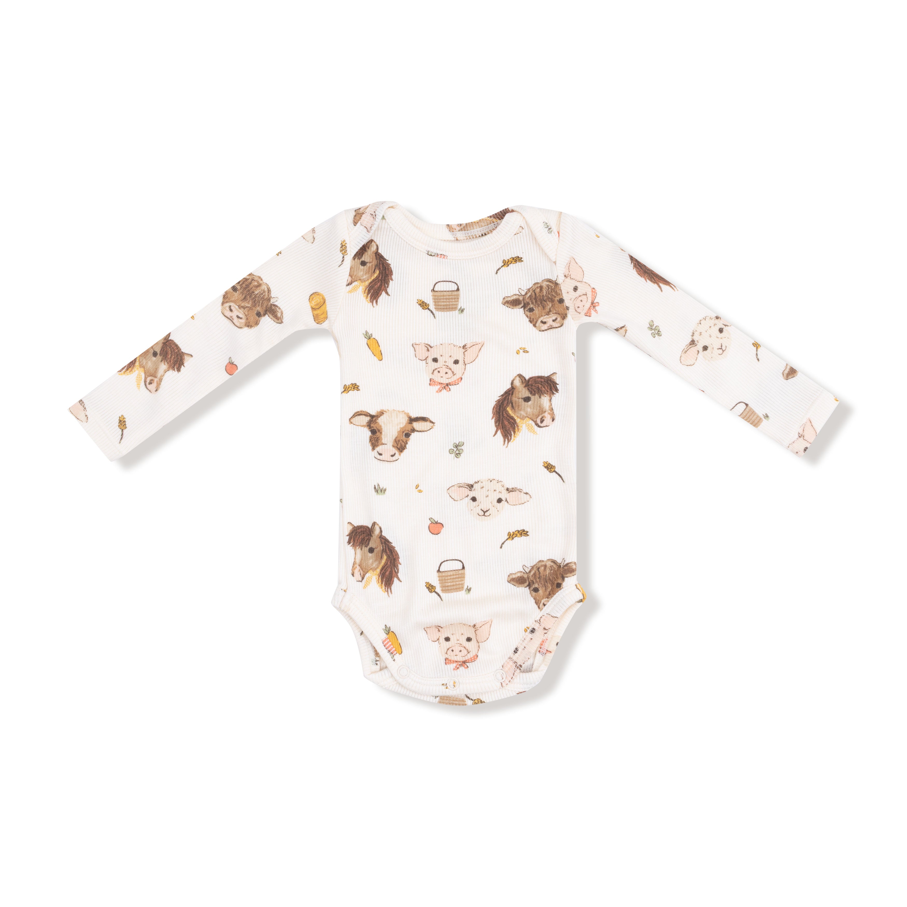 Lap Shoulder Bodysuit in our  Vintage Baby Farm Animals print from Angel Dear