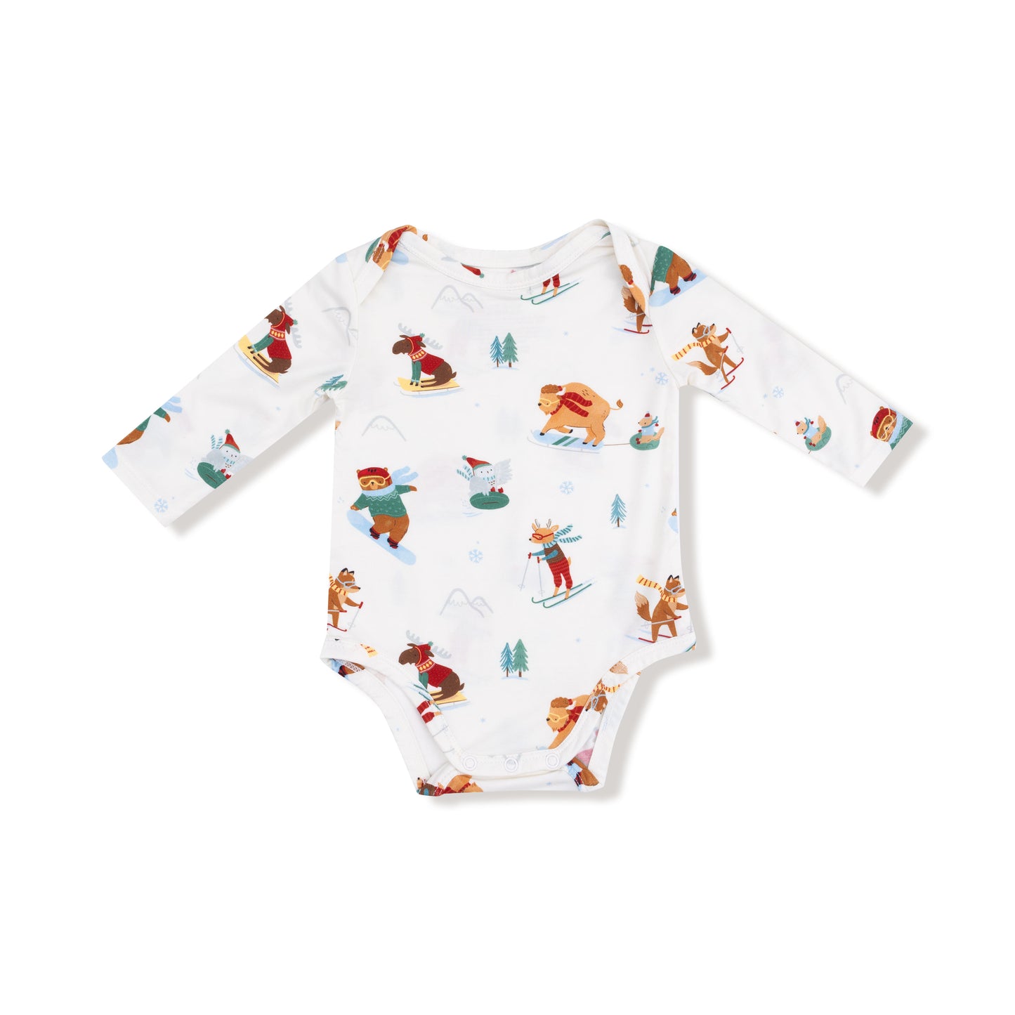 Lap Shoulder Bodysuit in our  Winter Animal Sports print from Angel Dear