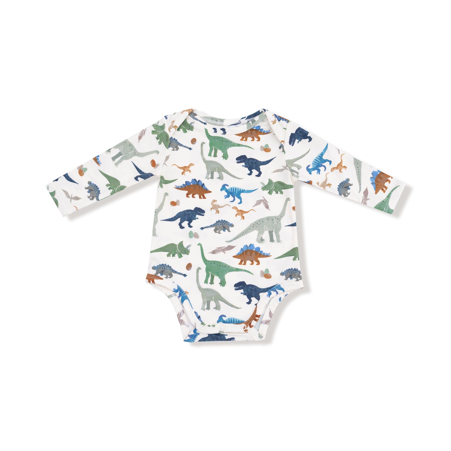 Lap Shoulder Bodysuit in our  Washy Dinos print from Angel Dear