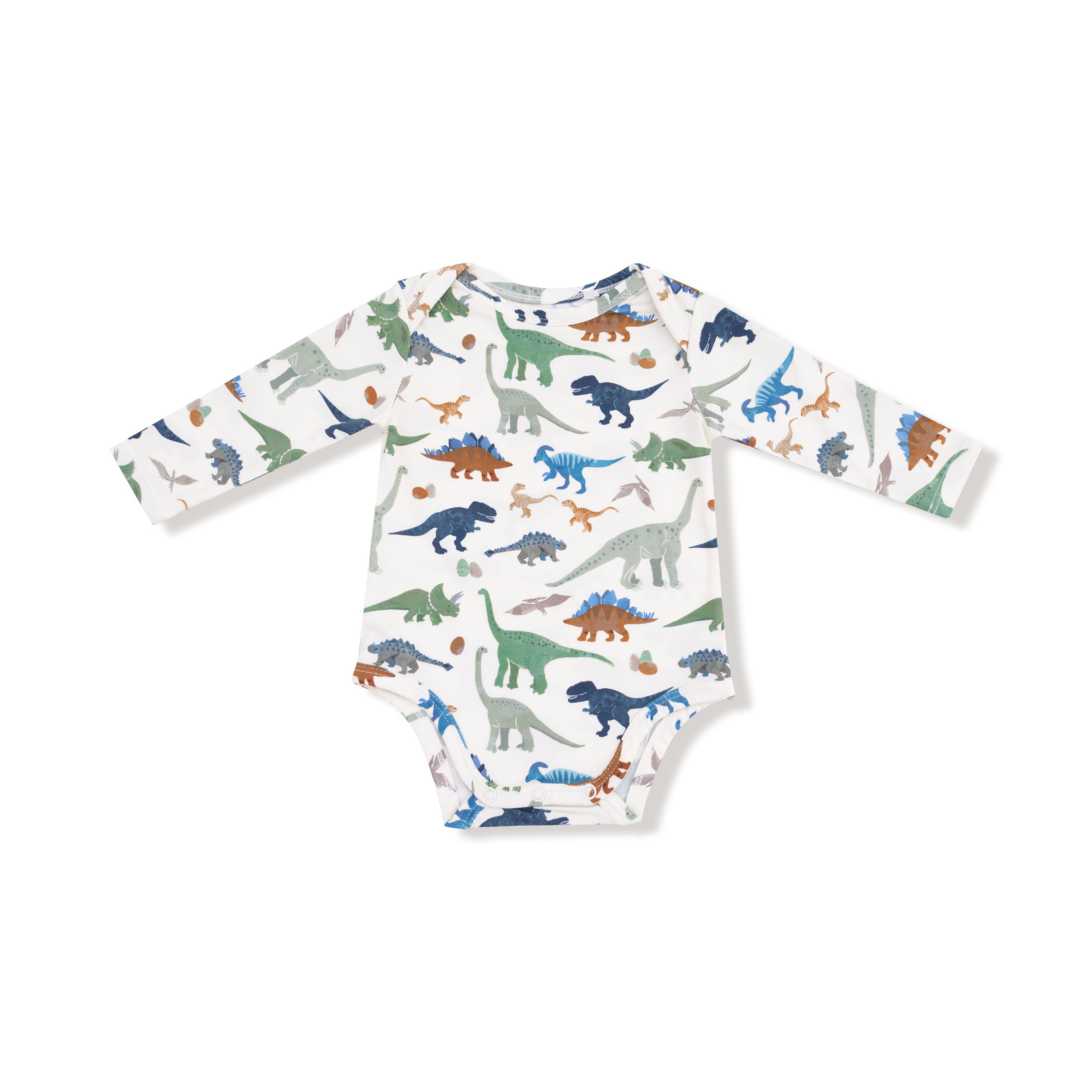 Lap Shoulder Bodysuit in our  Washy Dinos print from Angel Dear