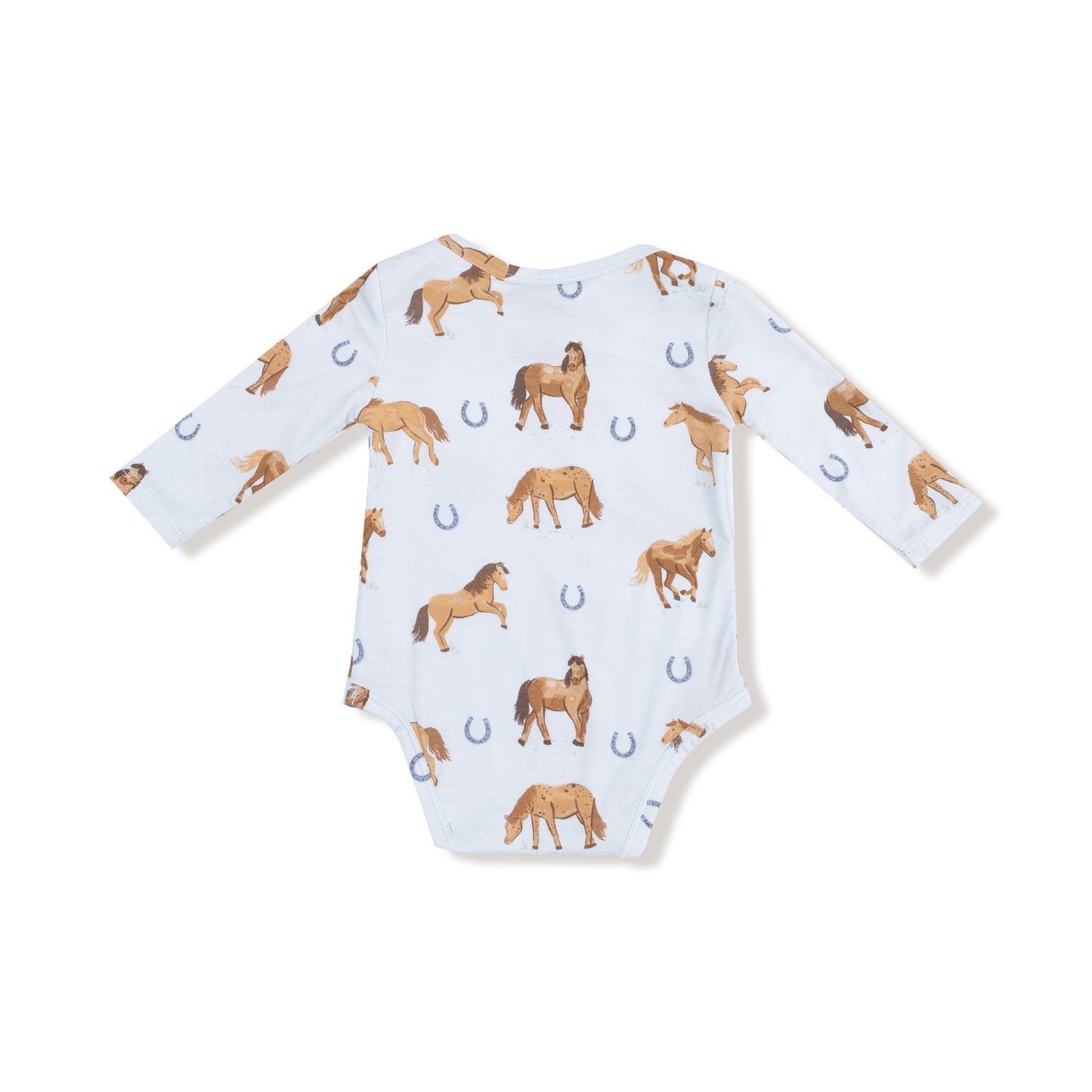 Lap Shoulder Bodysuit in our  Horses - Blue print from Angel Dear