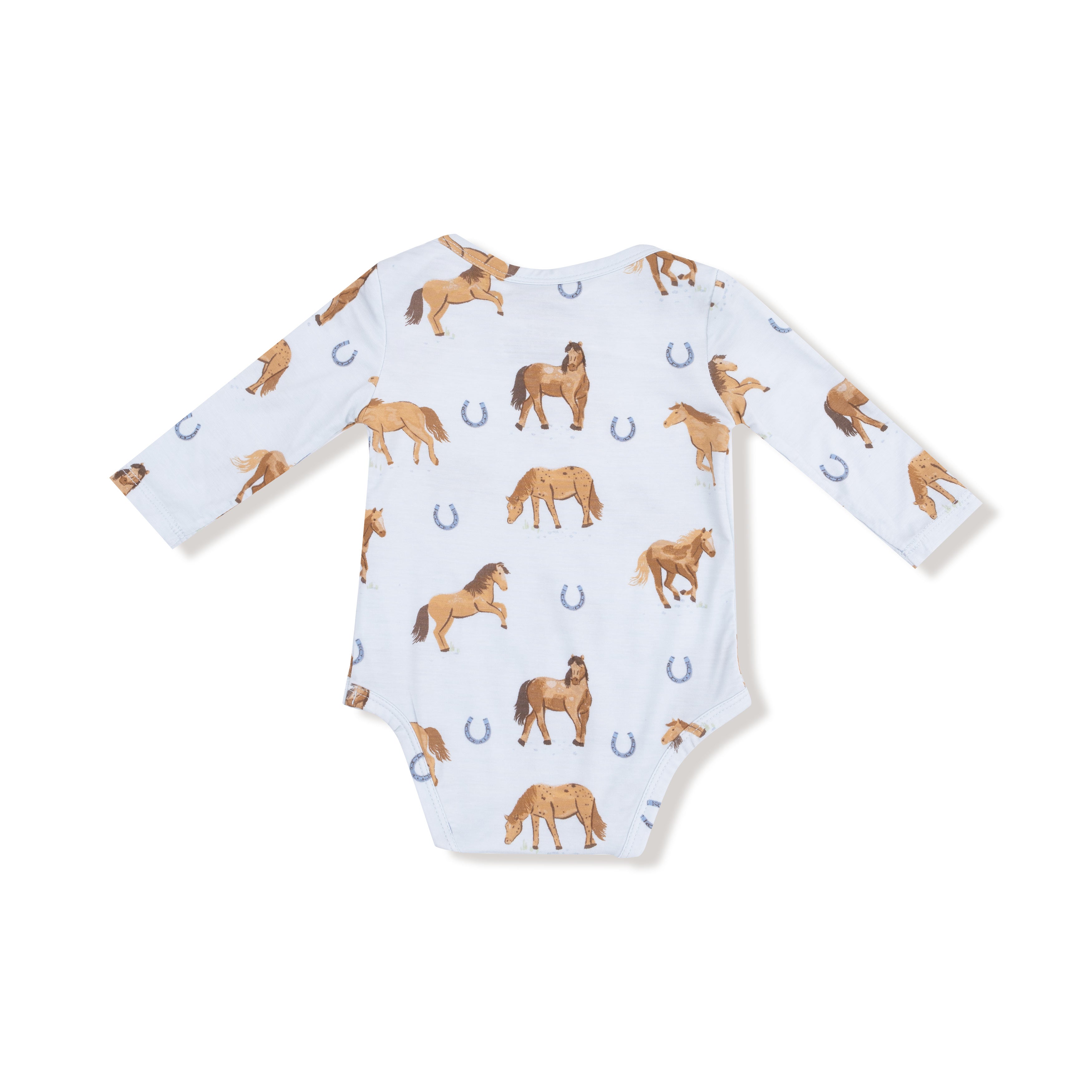 Lap Shoulder Bodysuit in our  Horses - Blue print from Angel Dear
