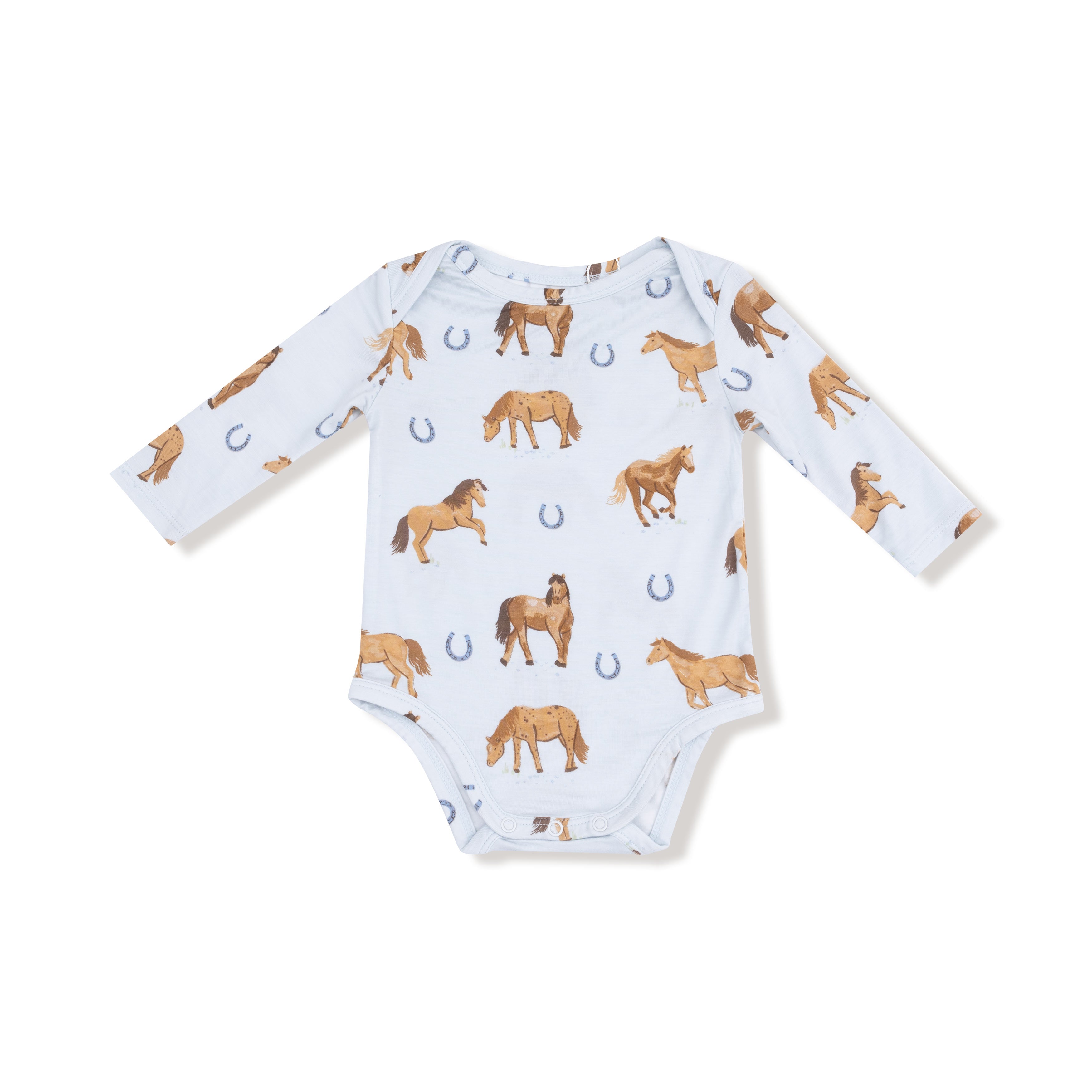 Lap Shoulder Bodysuit in our  Horses - Blue print from Angel Dear