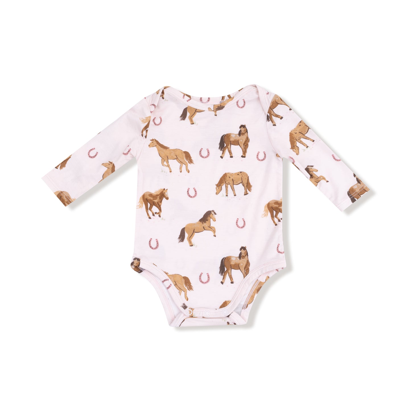 Lap Shoulder Bodysuit in our  Horses - Pink print from Angel Dear
