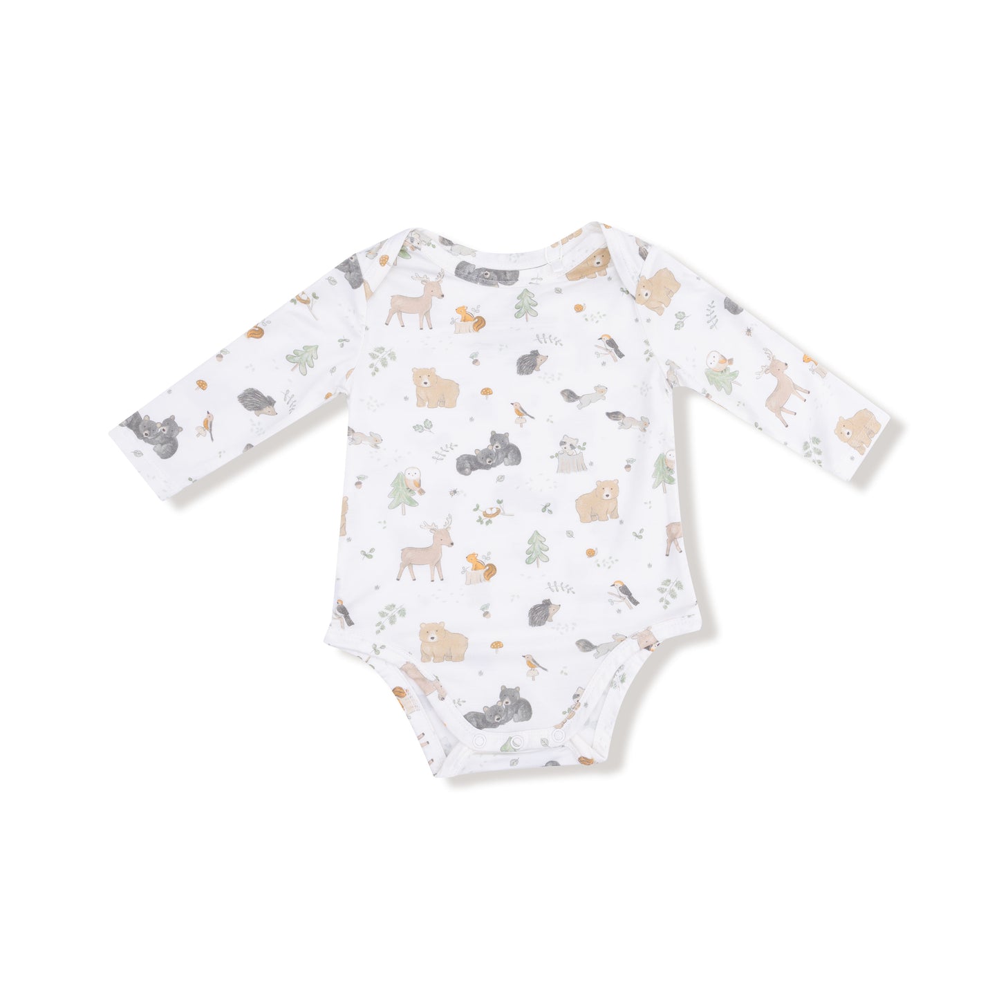 Lap Shoulder Bodysuit in our  Woodland Babies print from Angel Dear