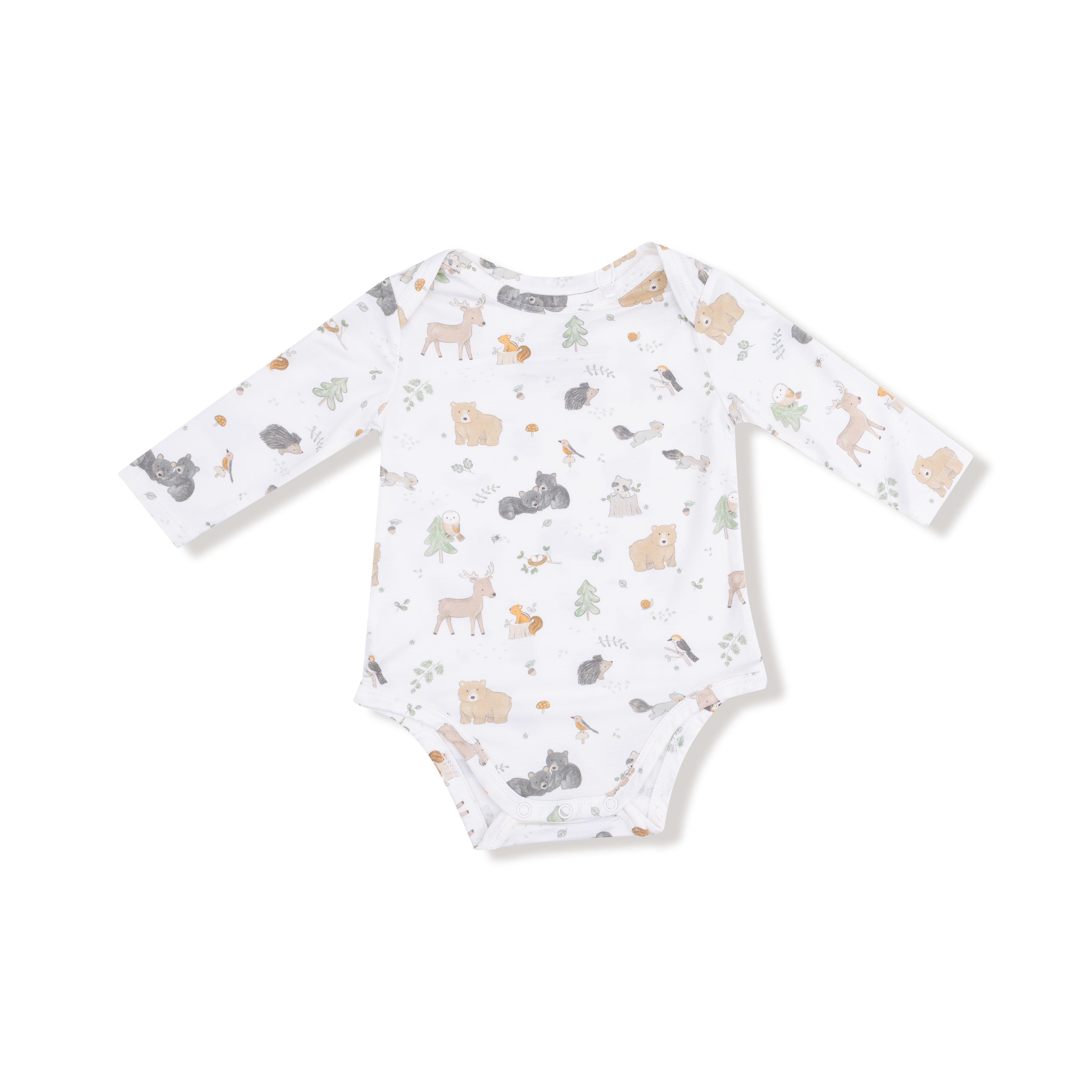Lap Shoulder Bodysuit in our  Woodland Babies print from Angel Dear