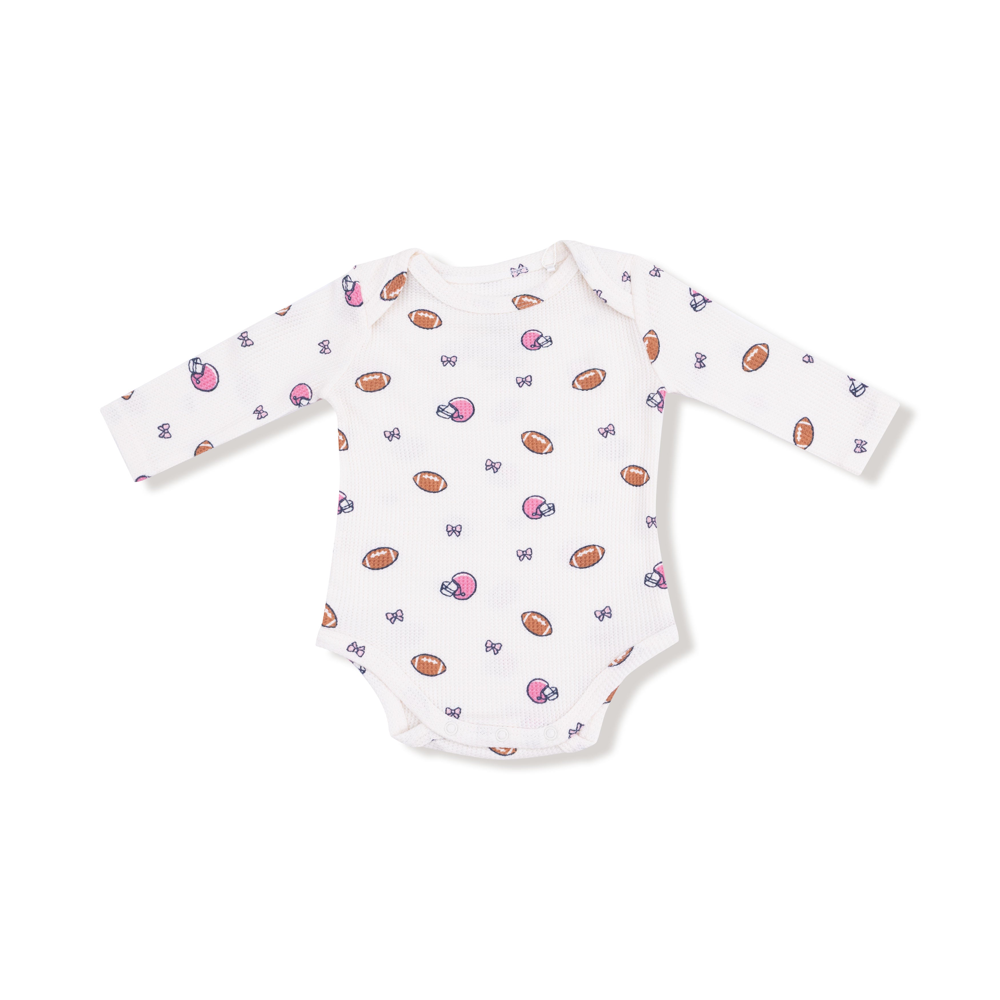 Lap Shoulder Bodysuit in our  Footballs and Bows print from Angel Dear