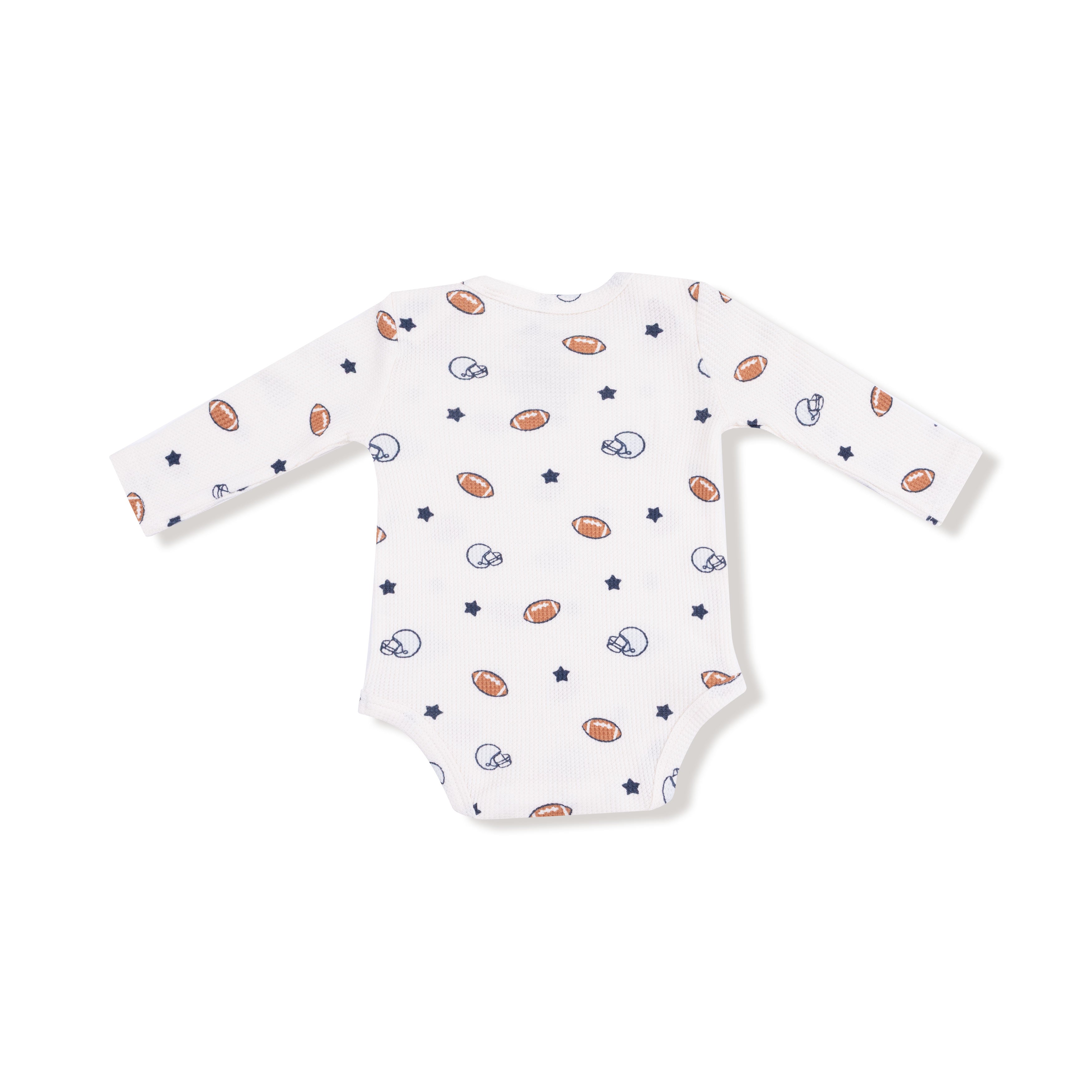 Lap Shoulder Bodysuit in our  Footballs and Stars print from Angel Dear