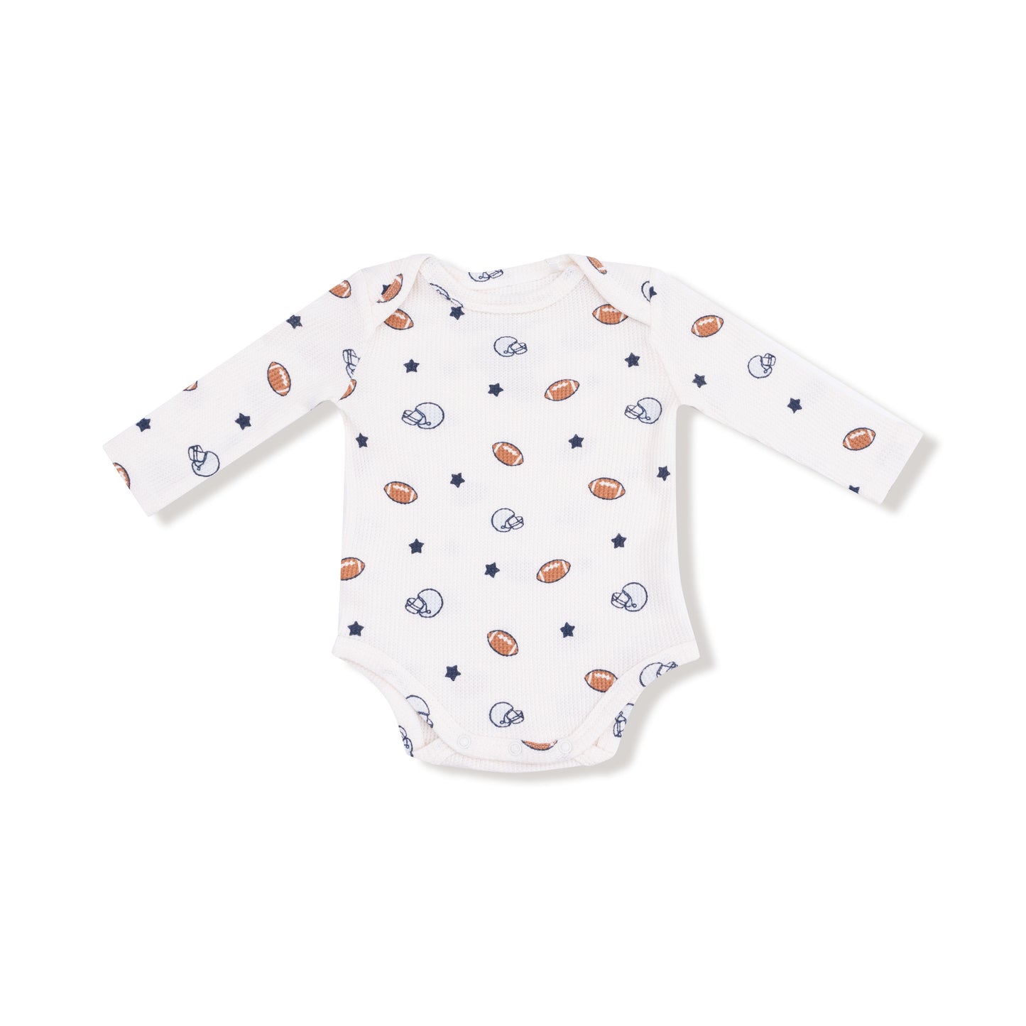 Lap Shoulder Bodysuit in our  Footballs and Stars print from Angel Dear