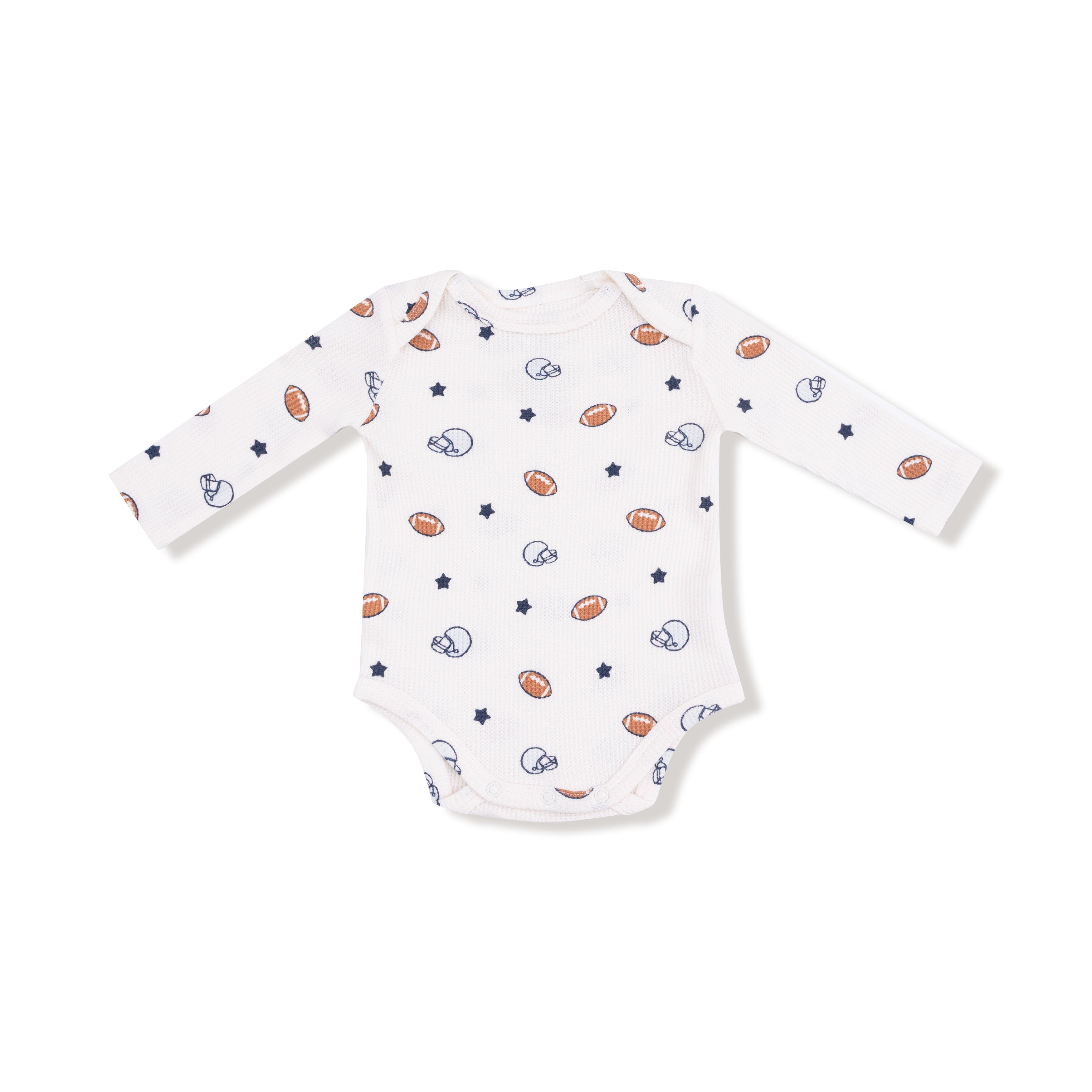 Lap Shoulder Bodysuit in our  Footballs and Stars print from Angel Dear