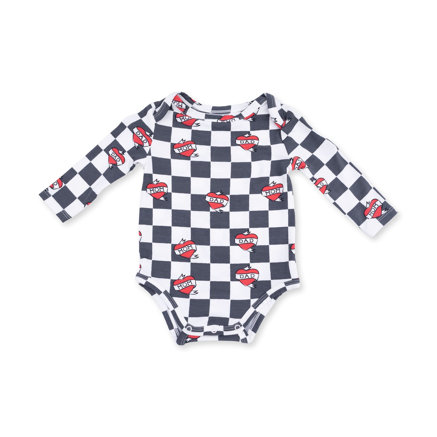Heart Tattoo Check Black - Long Sleeve Bodysuit