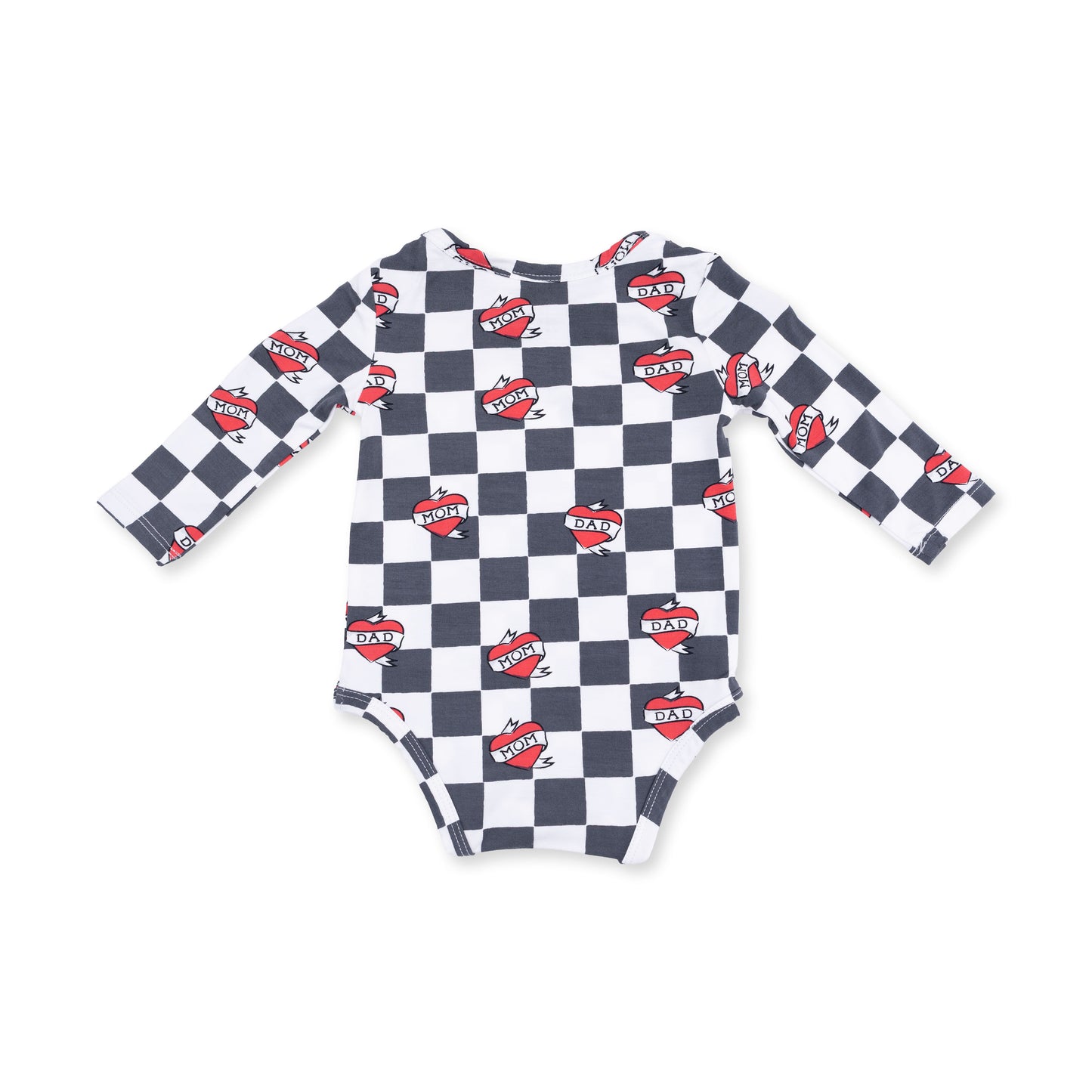 Heart Tattoo Check Black - Long Sleeve Bodysuit