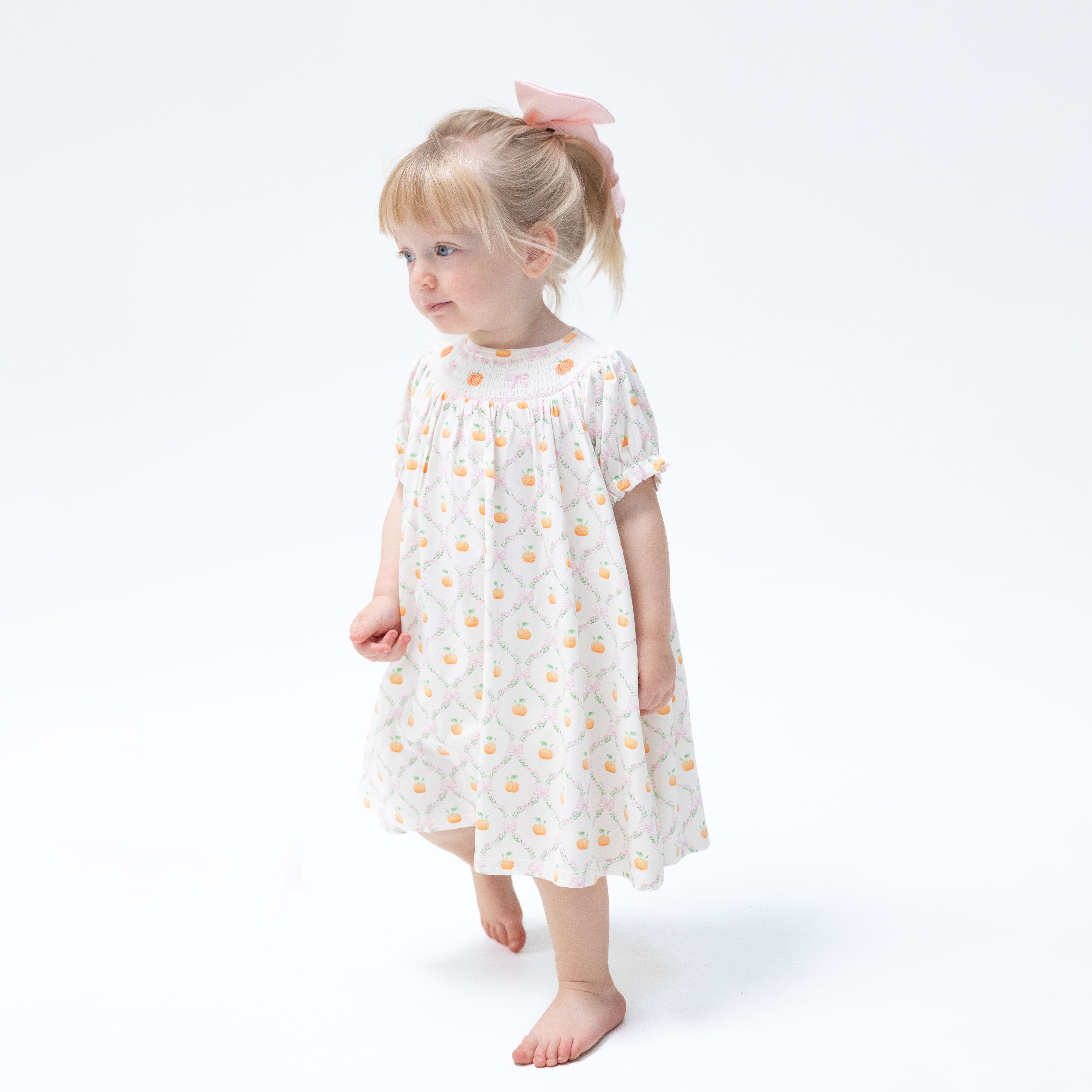Pretty Pumpkin Trellis - Jane Puff Sleeve Bishop Dress and Bloomer