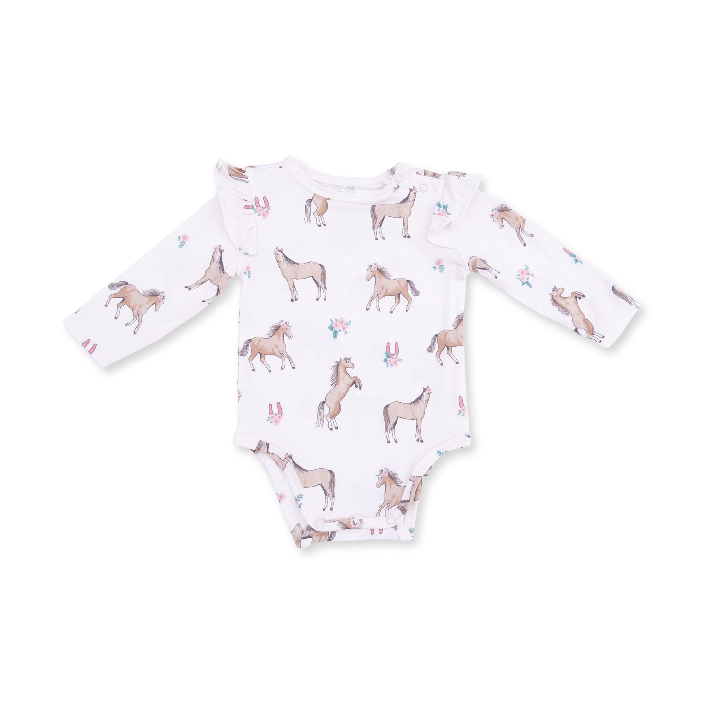 I Love Horses - Ruffle Sleeve Bodysuit with Snap Shoulder