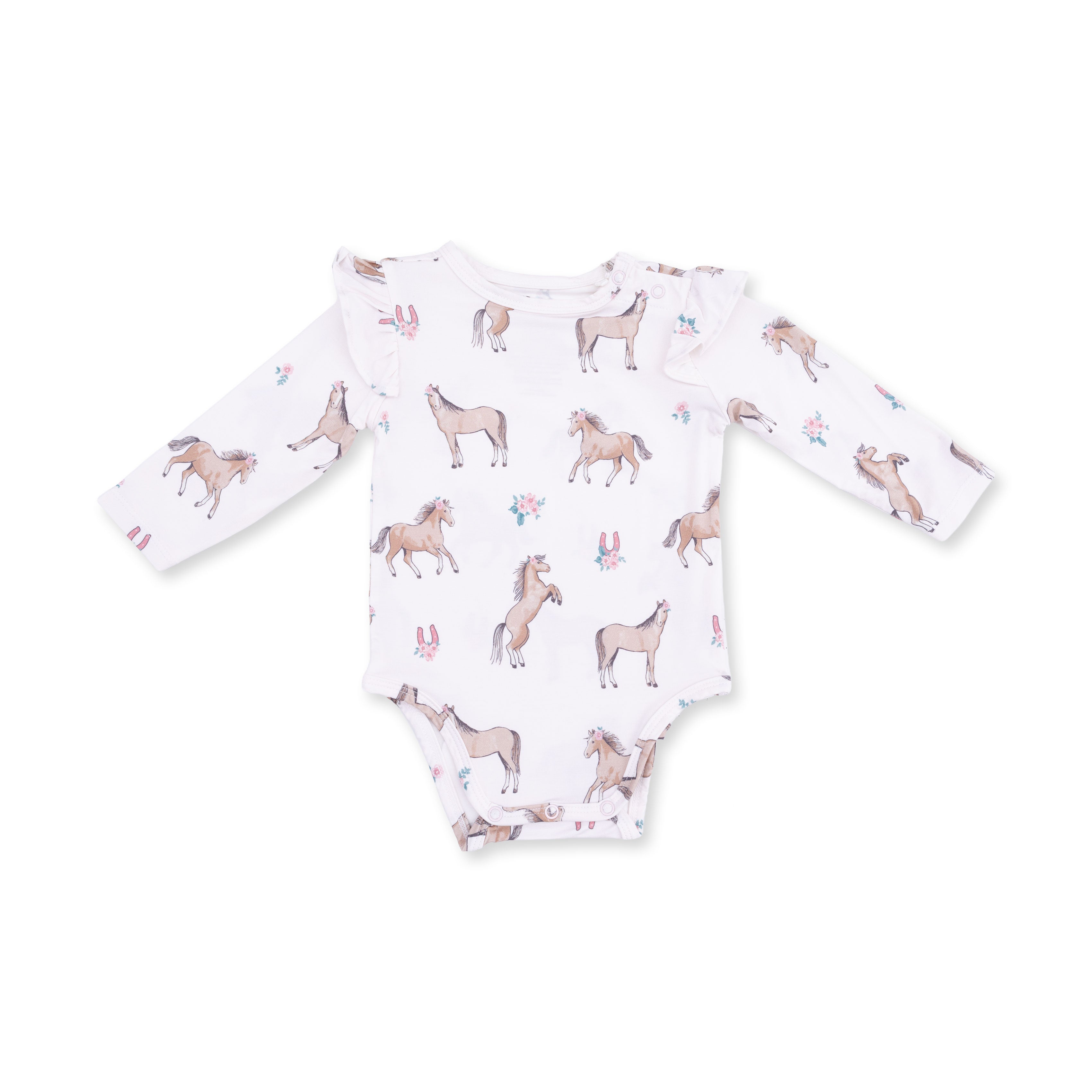 I Love Horses - Ruffle Sleeve Bodysuit with Snap Shoulder