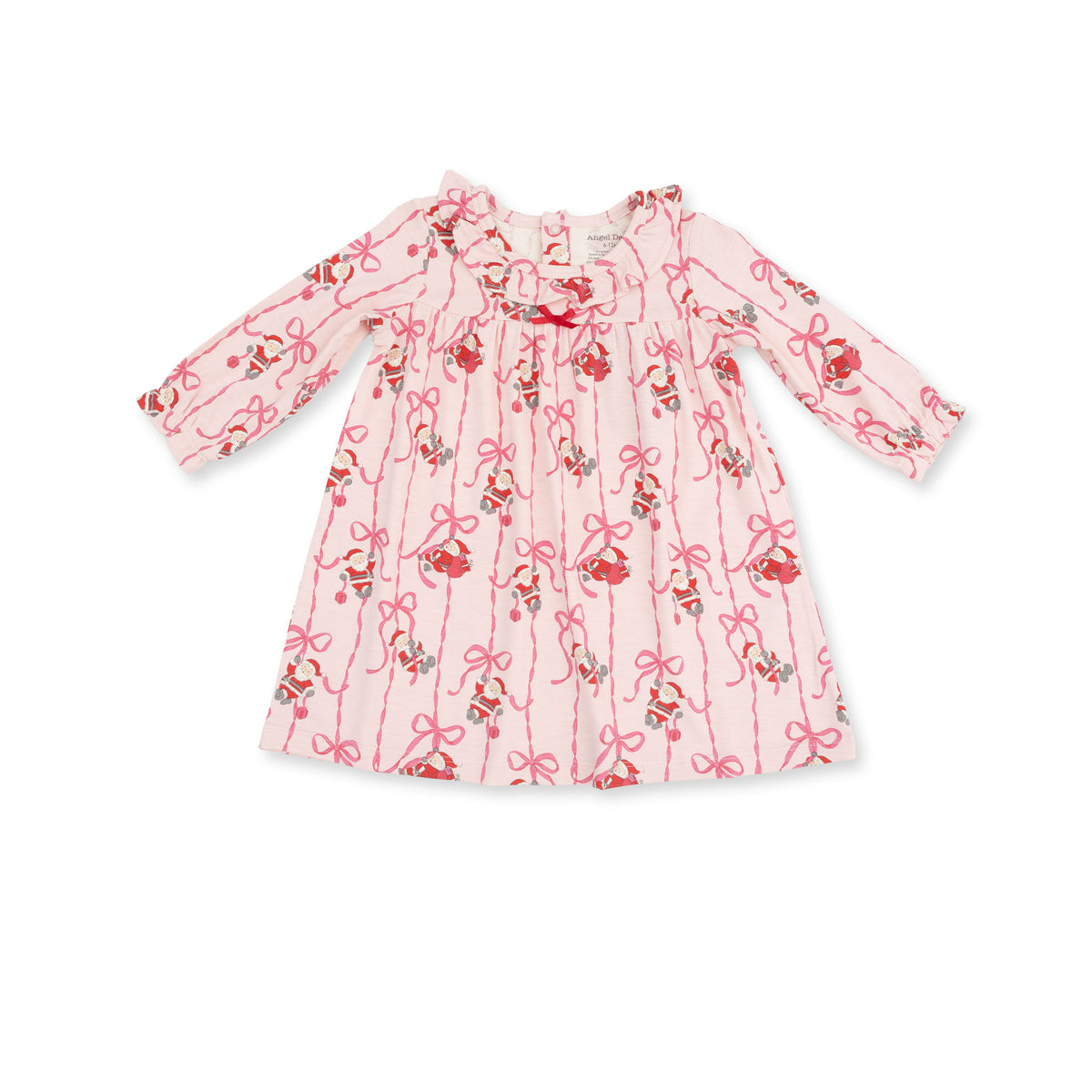 Bows & Santa - Knit Flame Resistant Long Sleeve Gown with Ruffle Collar