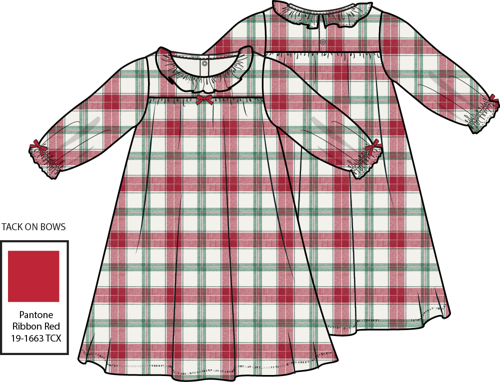 Holiday Plaid - Long Sleeve Gown with Ruffle Collar