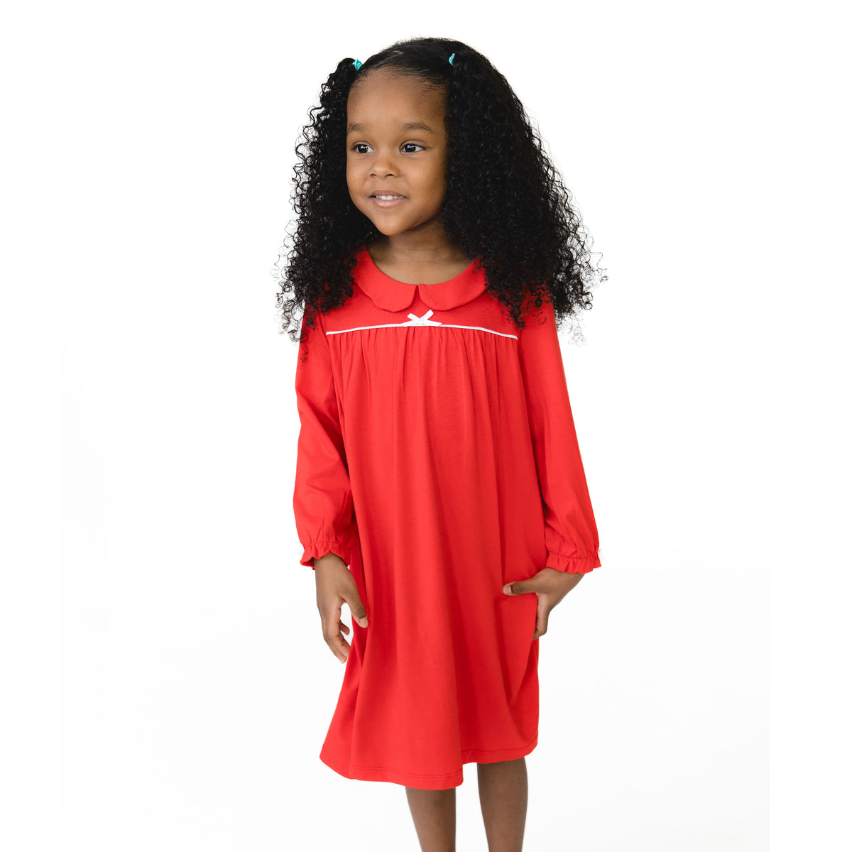 Ribbon Red - Long Sleeve Gown with Peter Pan Collar