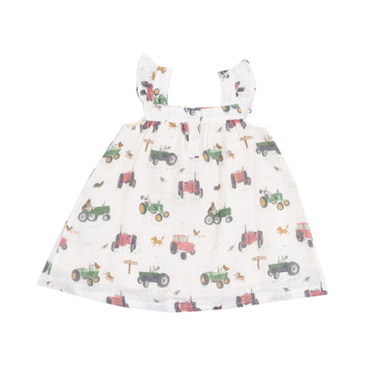 Sundress & Diaper Cover - -Tractors and Friends Pink