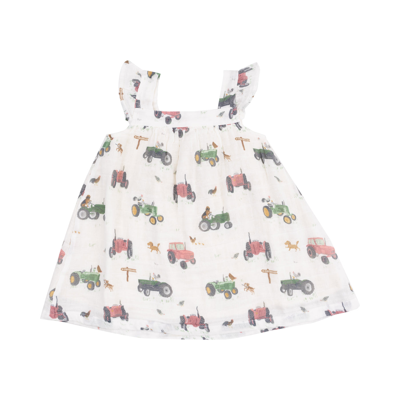 Sundress & Diaper Cover - -Tractors and Friends Pink