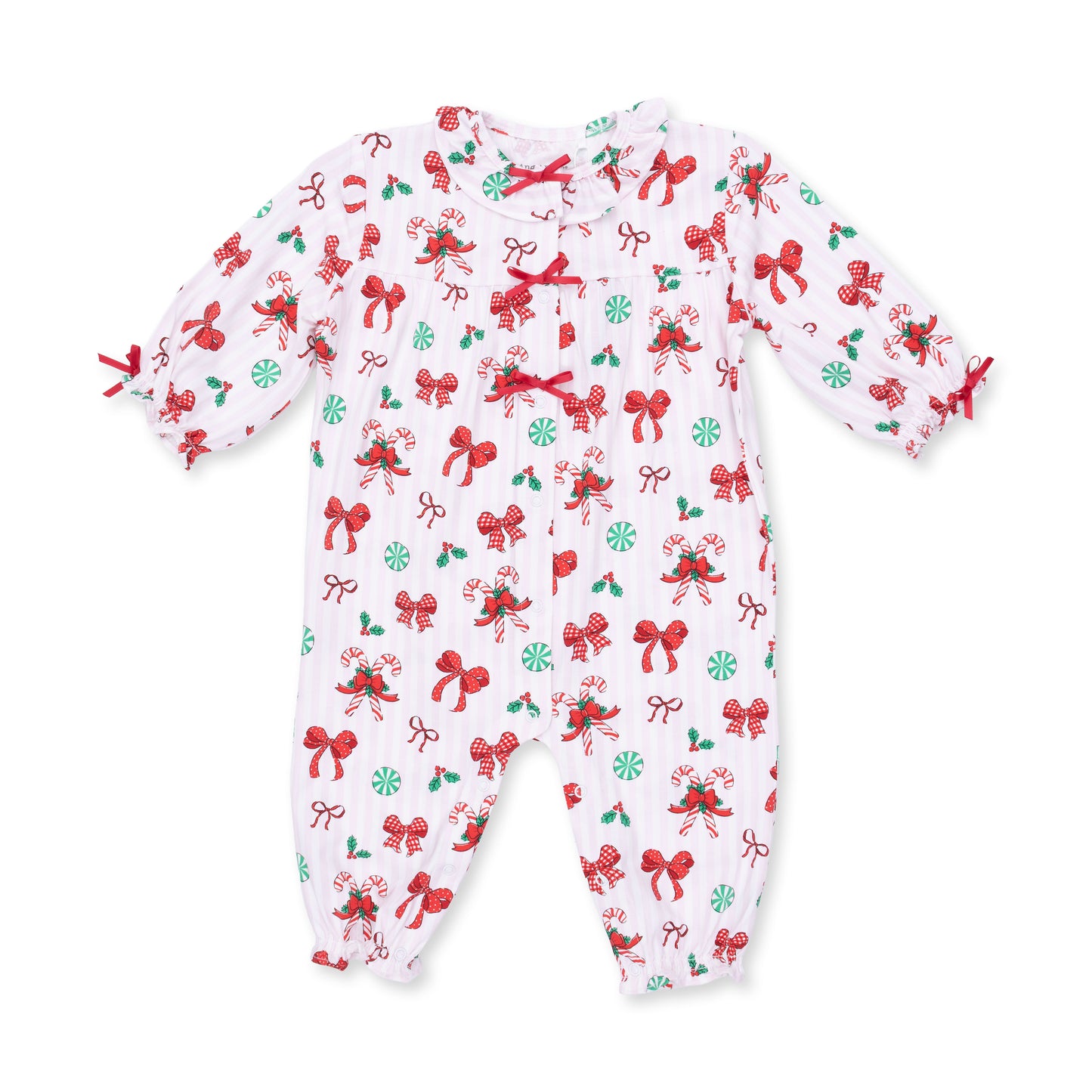 Bows & Candy Canes - Long Sleeve Ruffle Collar Romper