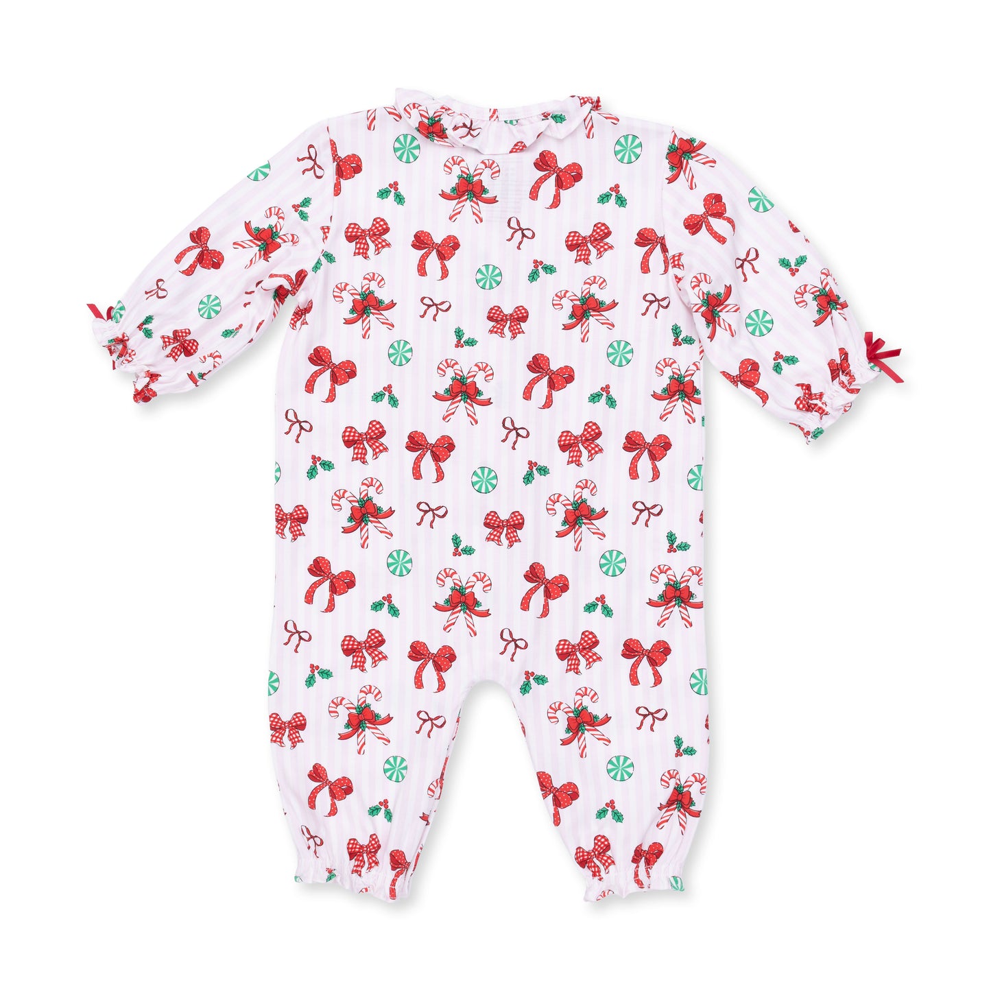 Bows & Candy Canes - Long Sleeve Ruffle Collar Romper