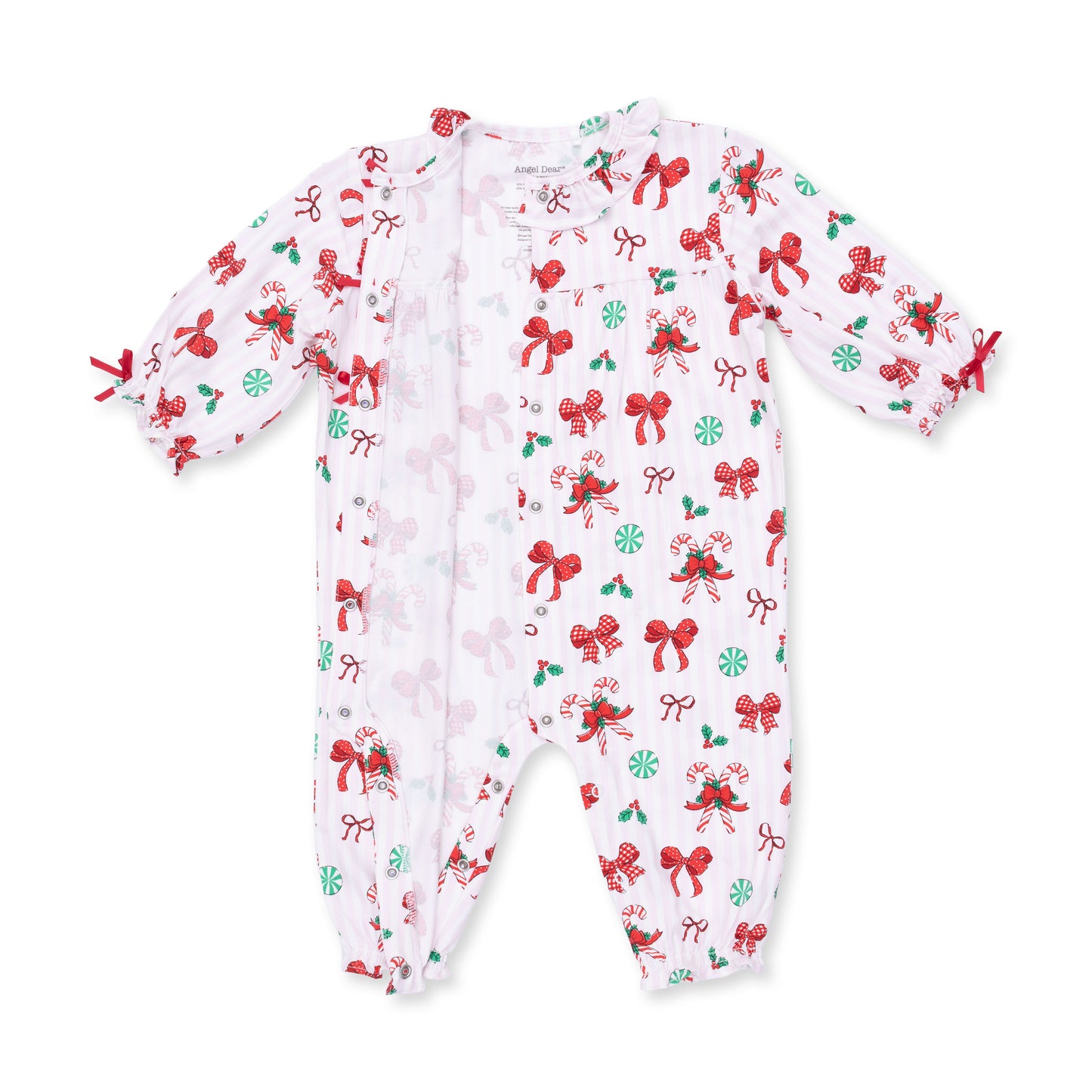 Bows & Candy Canes - Long Sleeve Ruffle Collar Romper