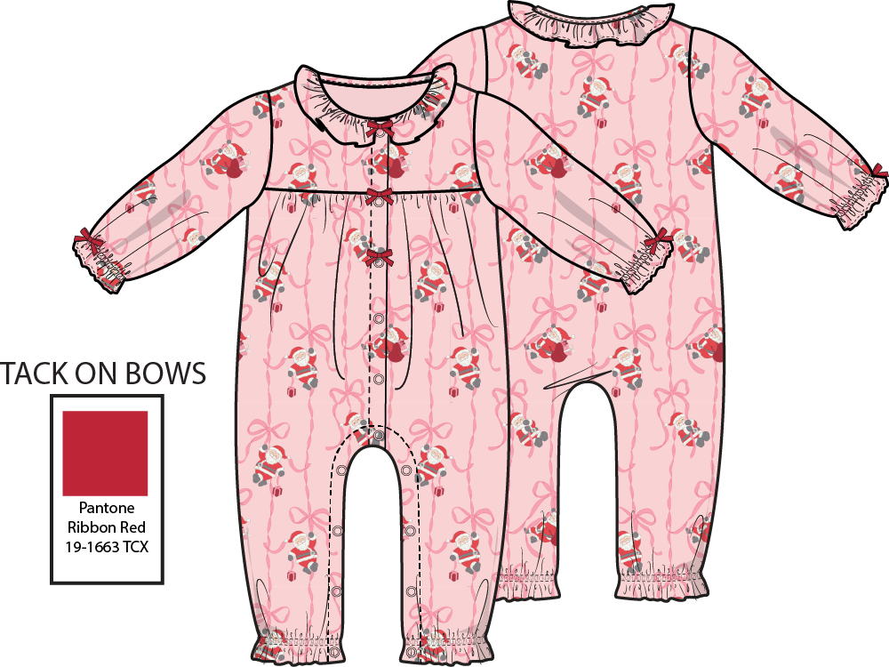 Bows & Santa - Long Sleeve Ruffle Collar Romper