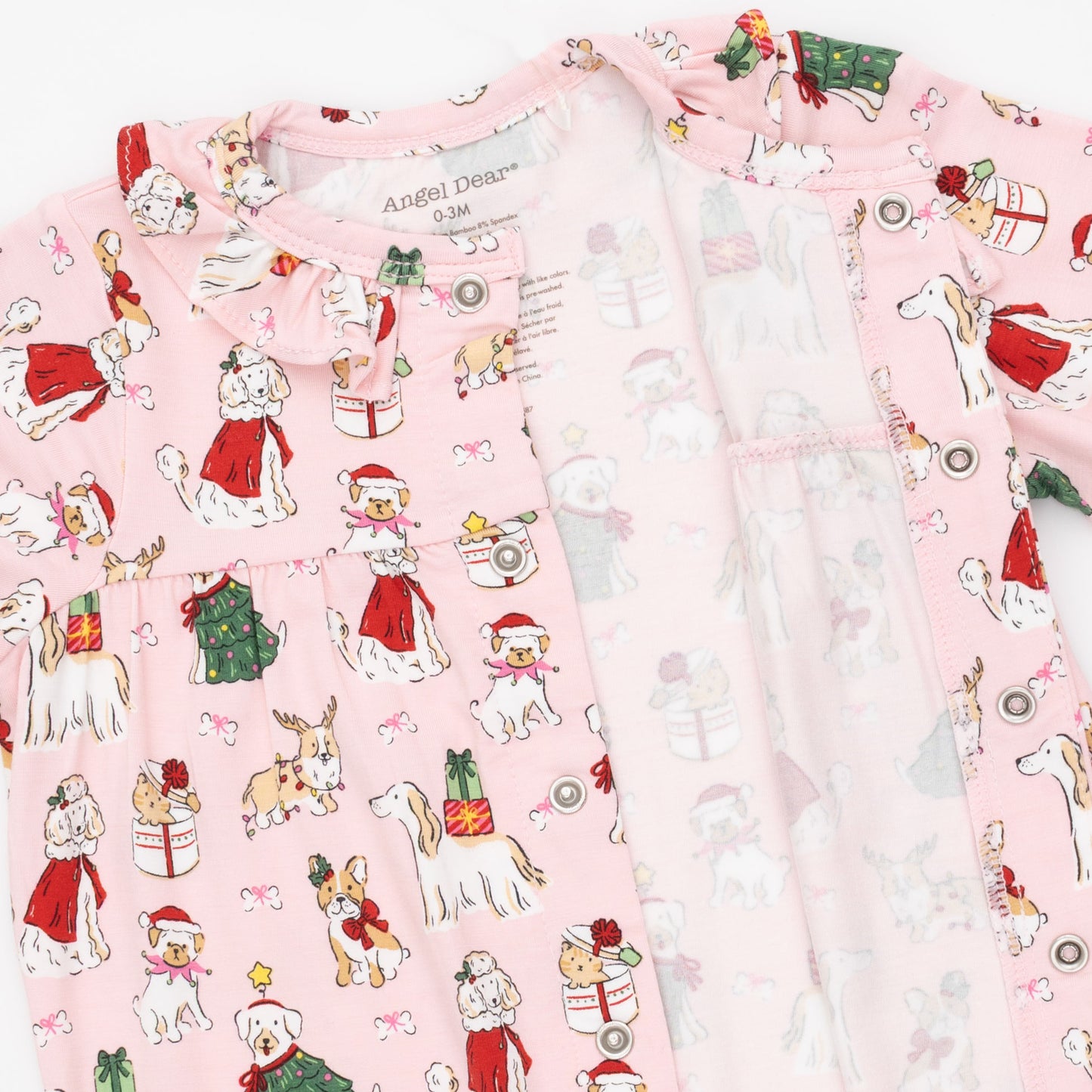 Christmas Dogs Pink - Long Sleeve Ruffle Collar Romper