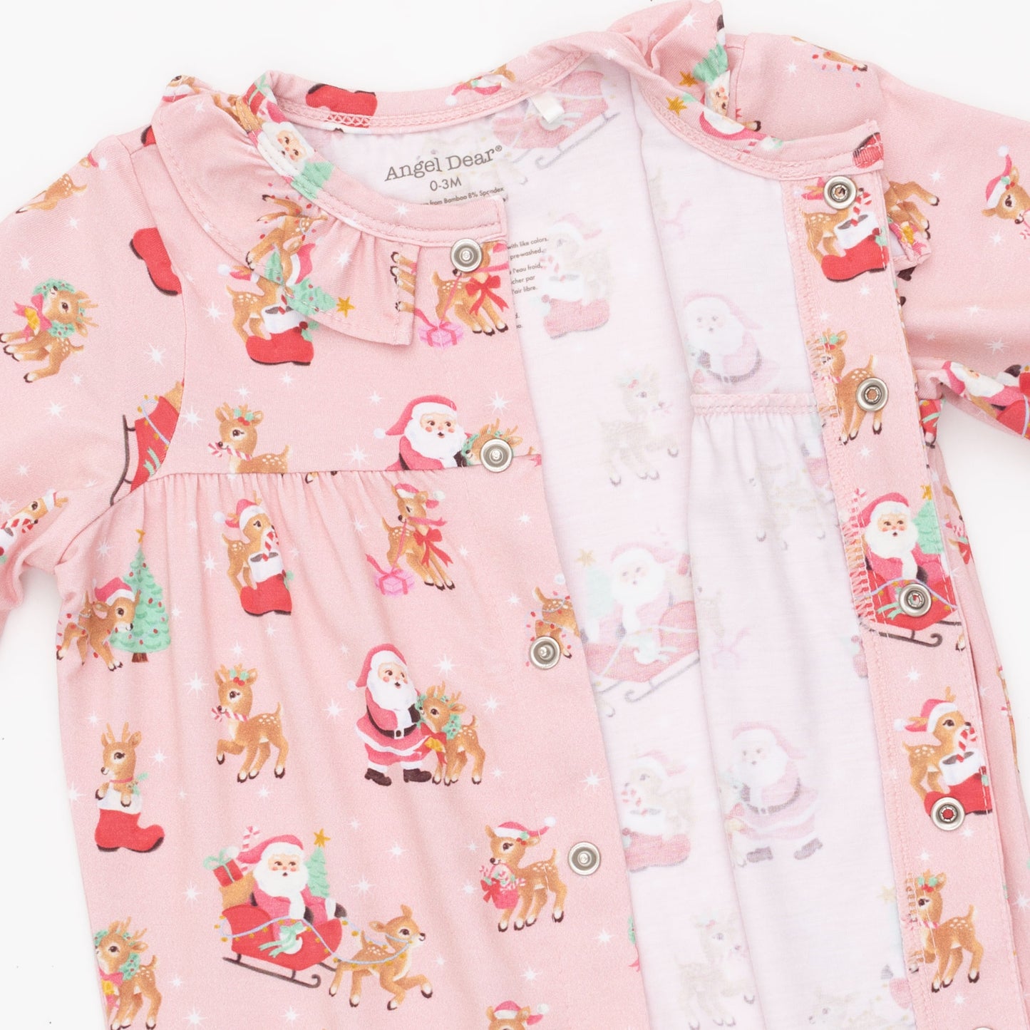 Vintage Reindeer & Santa Pink - Long Sleeve Ruffle Collar Romper
