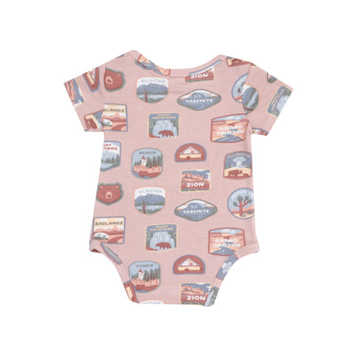 Short Sleeve Bodysuit - National Park Patches Pink