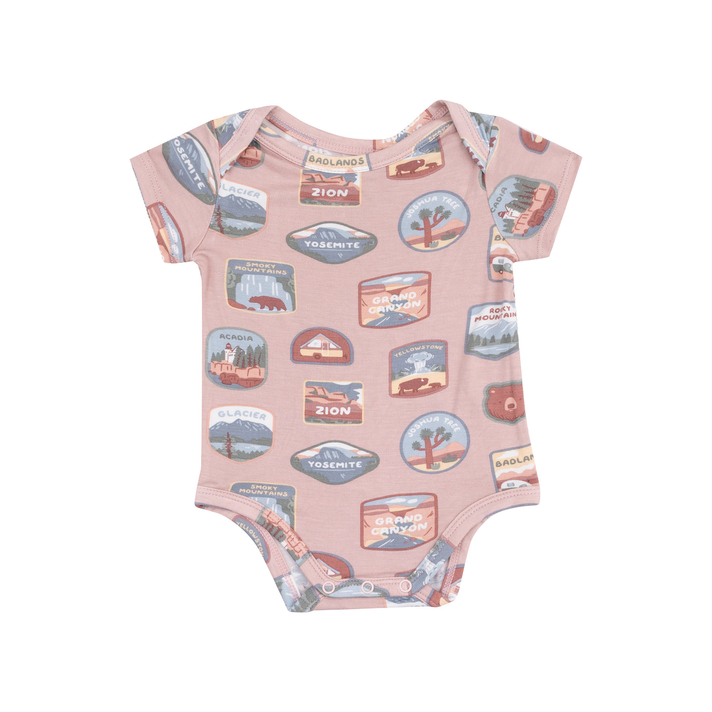 Short Sleeve Bodysuit - National Park Patches Pink