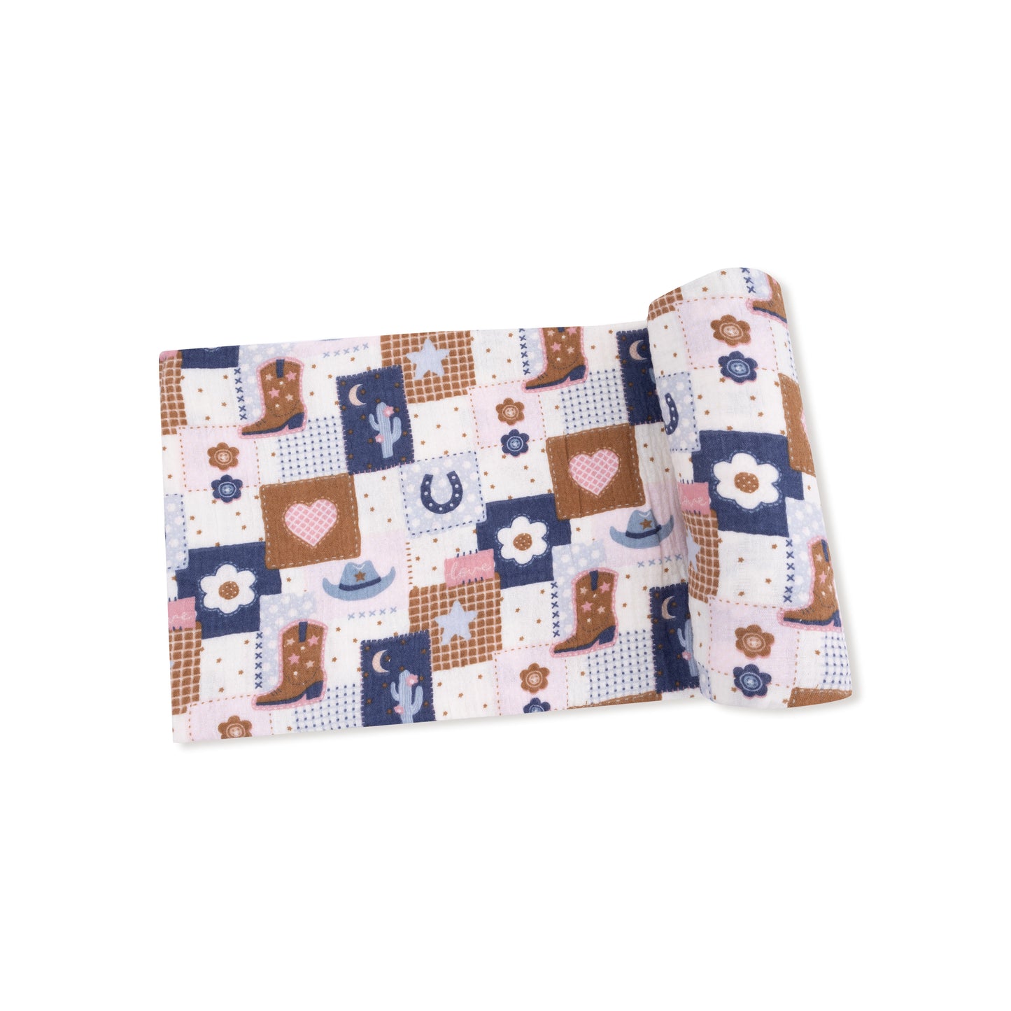 Swaddle Blanket in our  Patchwork Cowgirl print from Angel Dear