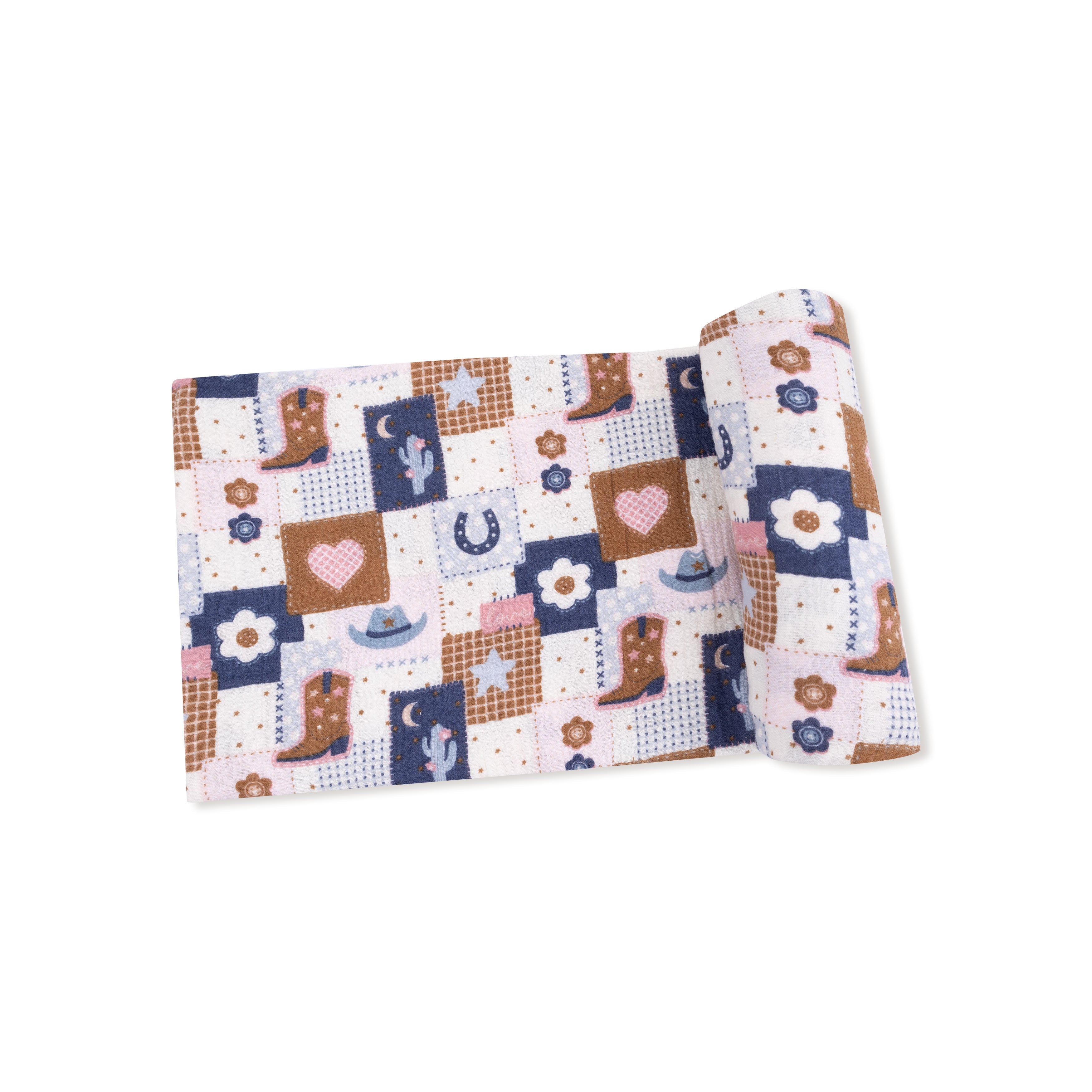 Swaddle Blanket in our  Patchwork Cowgirl print from Angel Dear