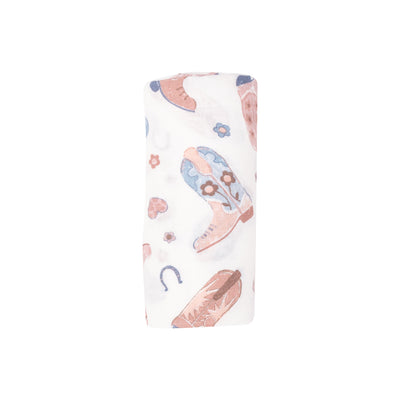 Swaddle Blanket - Cowboy Boots Pink