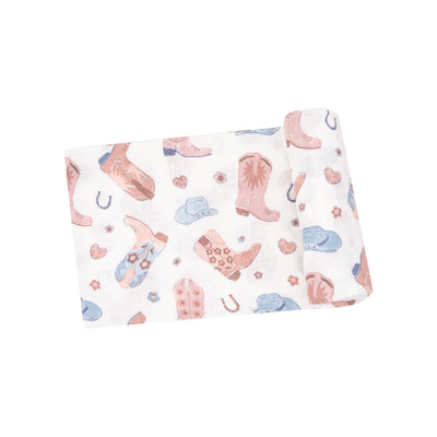 Swaddle Blanket - Cowboy Boots Pink