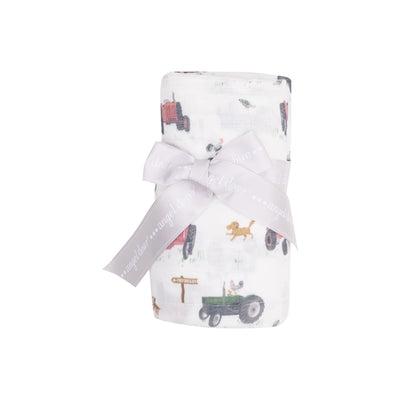 Swaddle Blanket -Tractors and Friends Pink