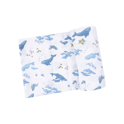 Swaddle Blanket - Watercolor Blue Whales