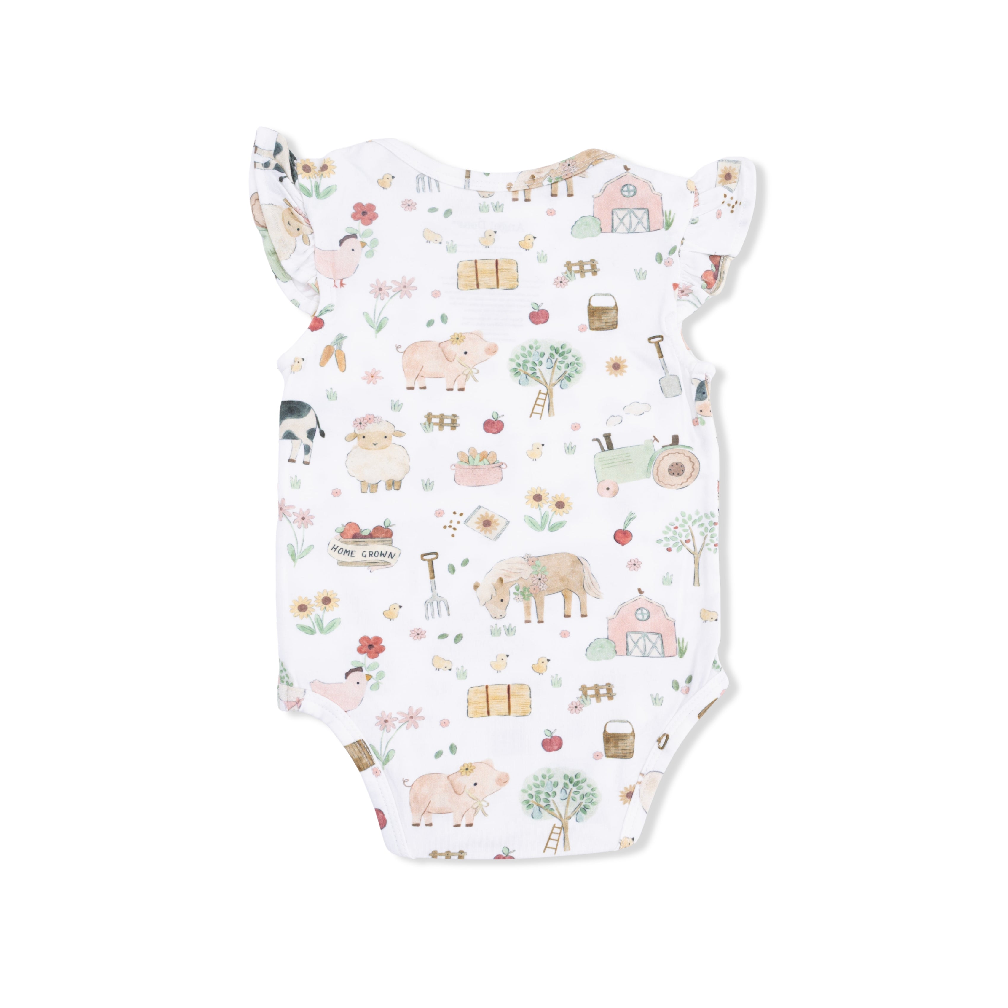 Cute Farm Animals Pink - Ruffle Sleeve Bodysuit-Angel Dear